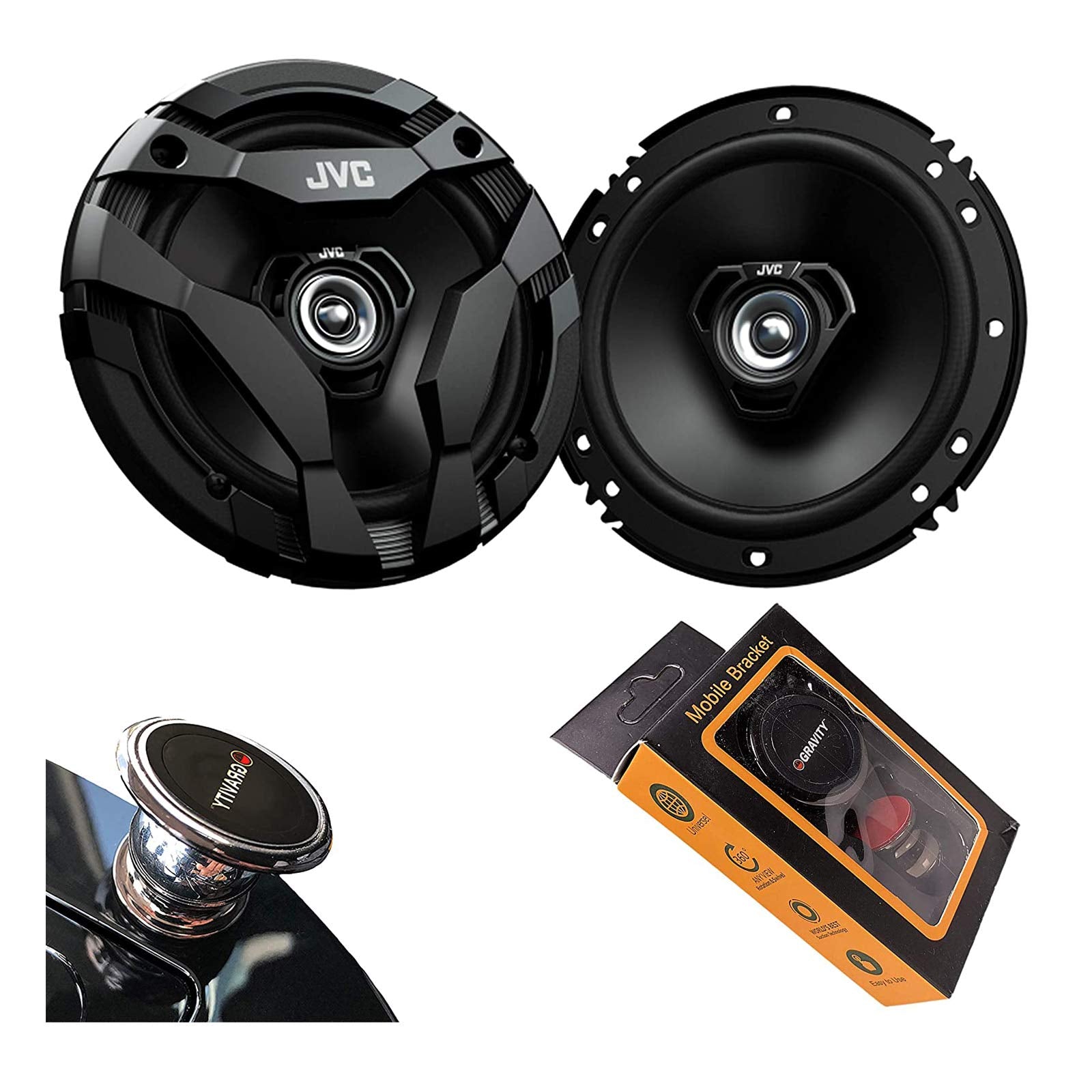 Jvc Cs Df620 6 1/2'' Drvn Df Series Coax Speaker (Pair) With Gravity Magnet Phone Holder Bundle