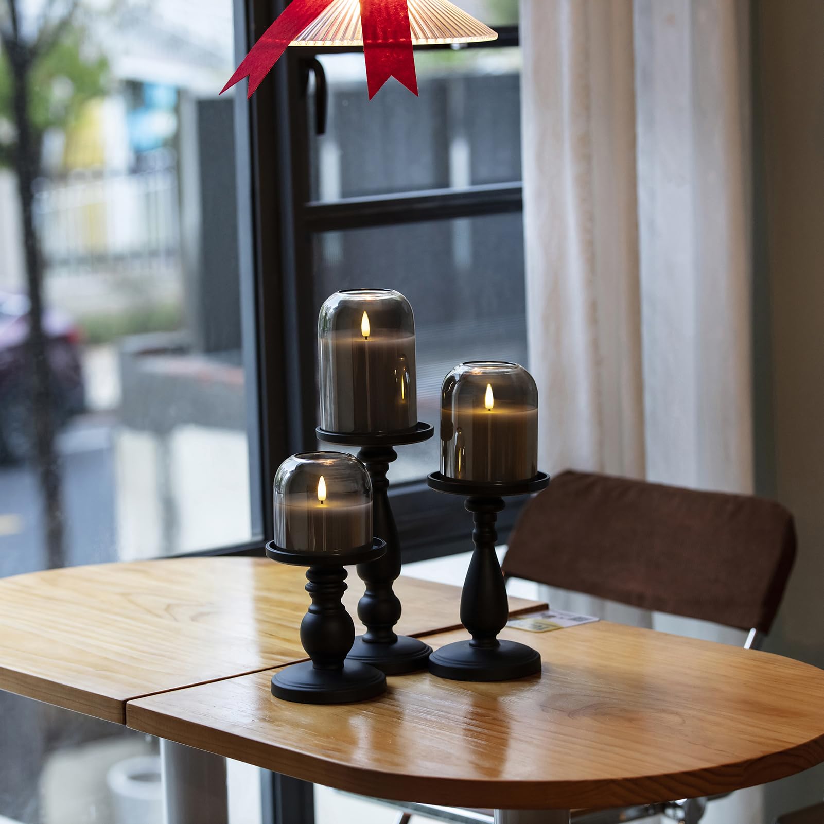 Volnyus Grey Glass Flameless Candles Set Of 3 (F 4'' H 4'' 5'' 6'') With Remote Battery Operated Flickering Led Pillar Candles R