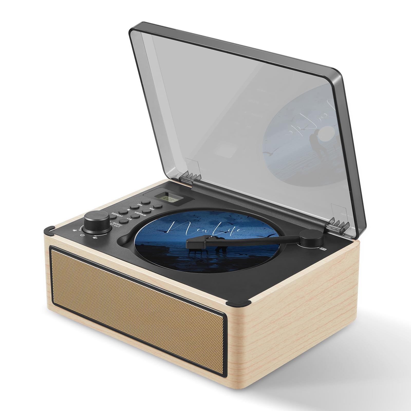 Gelielim Retro CD Player Boombox, Desktop CD Player with Bluetooth in/Out, Rechargeable Battery, HiFi Speakers, Wooden Vintage F