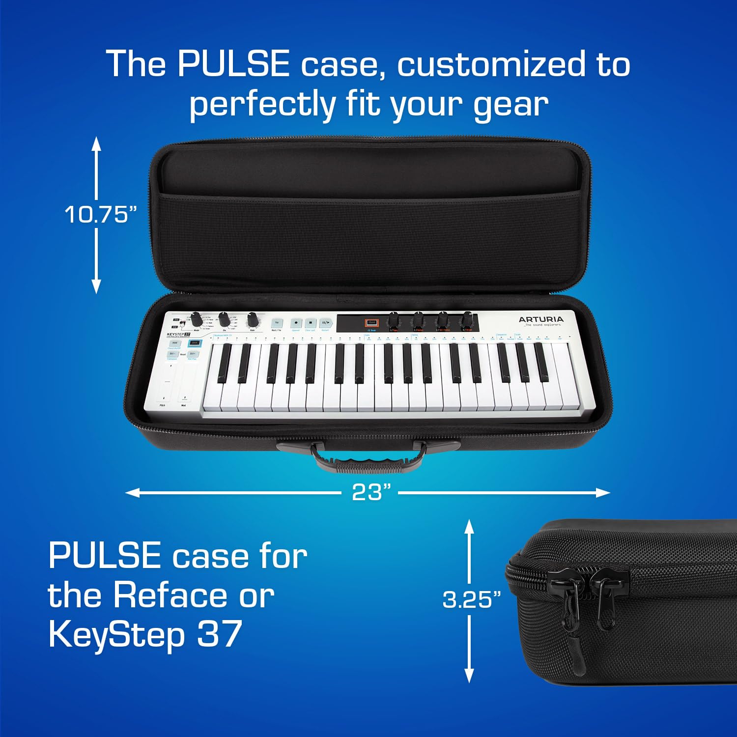 Analog Cases Yamaha Reface Series & Arturia Keystep 37 Case - Custom-Fitted Compact Pulse Hard Case For Travel