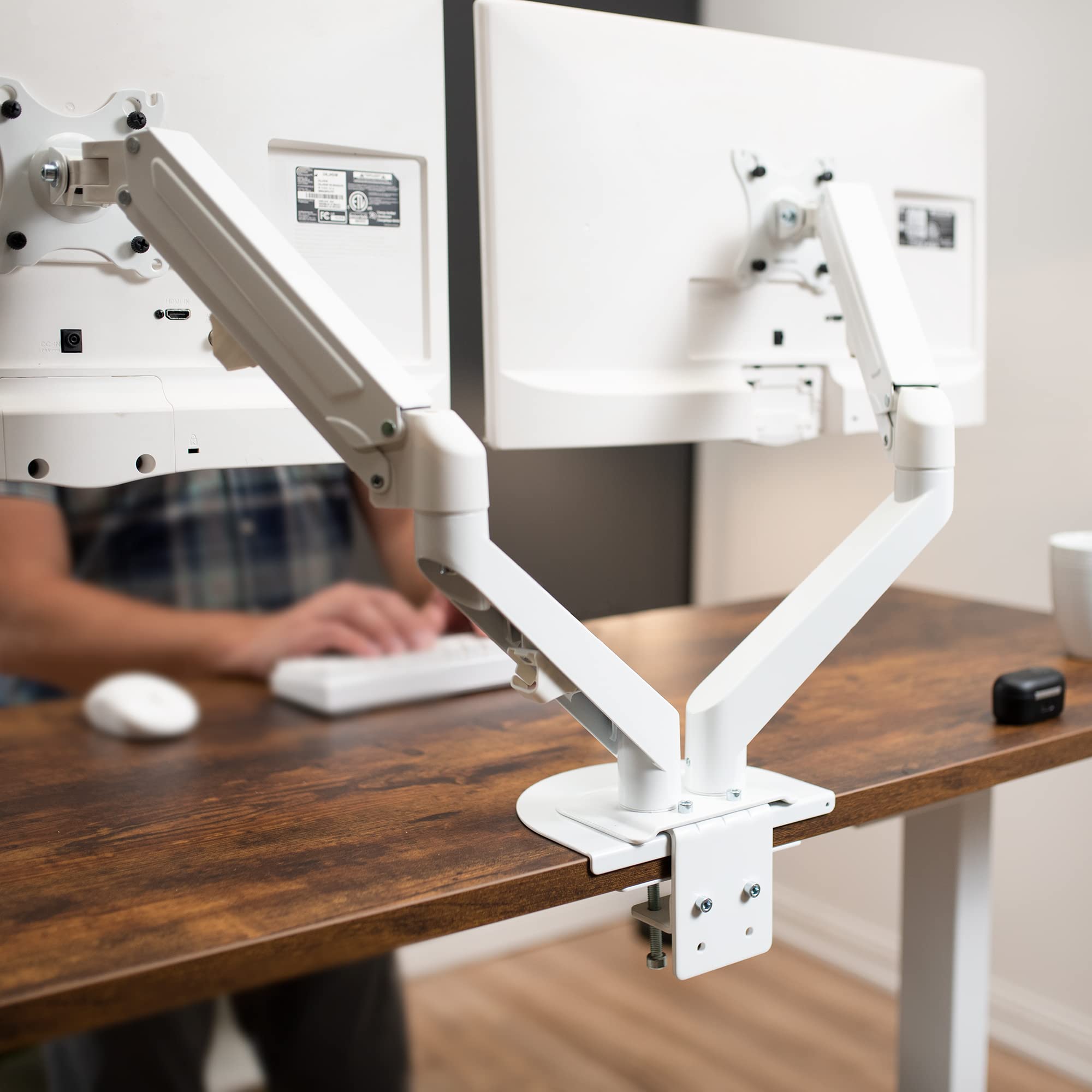 VIVO Steel Reinforcement Bracket Mount Plate for Thin, Glass, and Other Fragile Table Top Surfaces, Compatible with Most Monitor Stand C Clamp Installations, Anti Slip No Scratch, White, STAND AC01RW