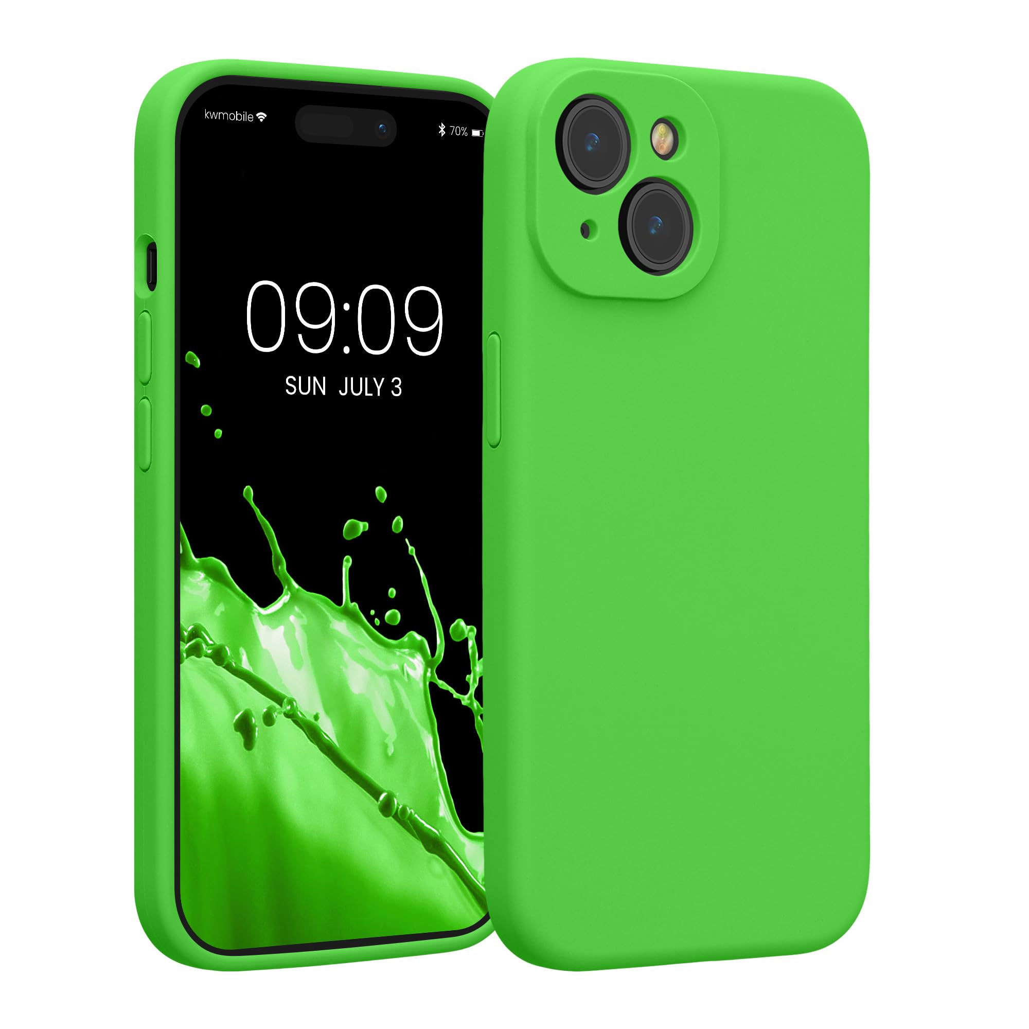 kwmobile Case Compatible with Apple iPhone 15 Case - Slim TPU Silicone Phone Cover - Soft Touch Finish - Lime Green