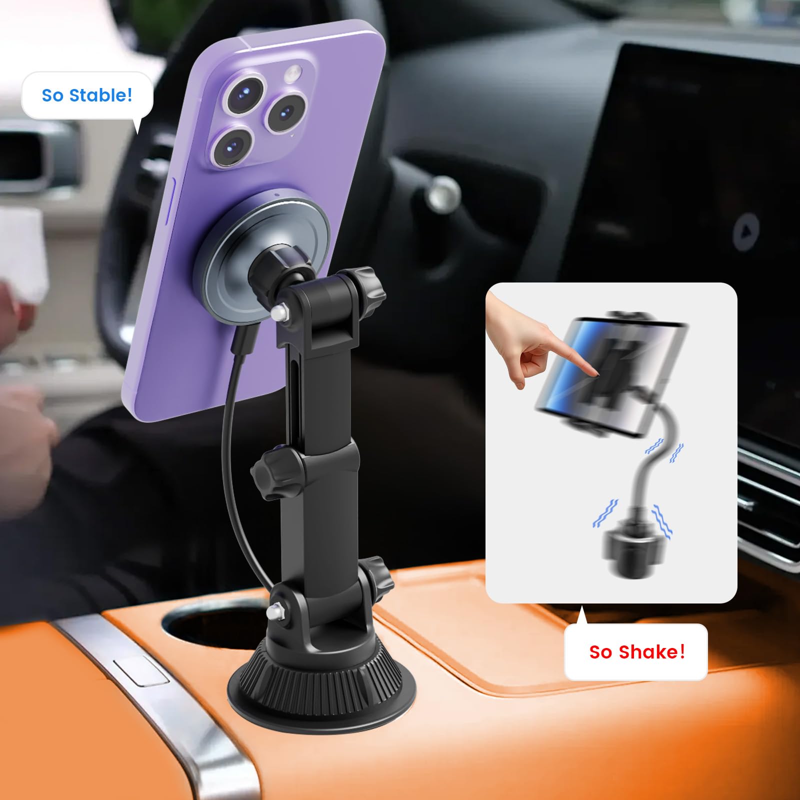 Ohlpro For Magsafe Cup Holder Car Mount Charger For Iphone 16, 15W Fast Charging Magnetic Cupholder Phone Mount, Compatible With