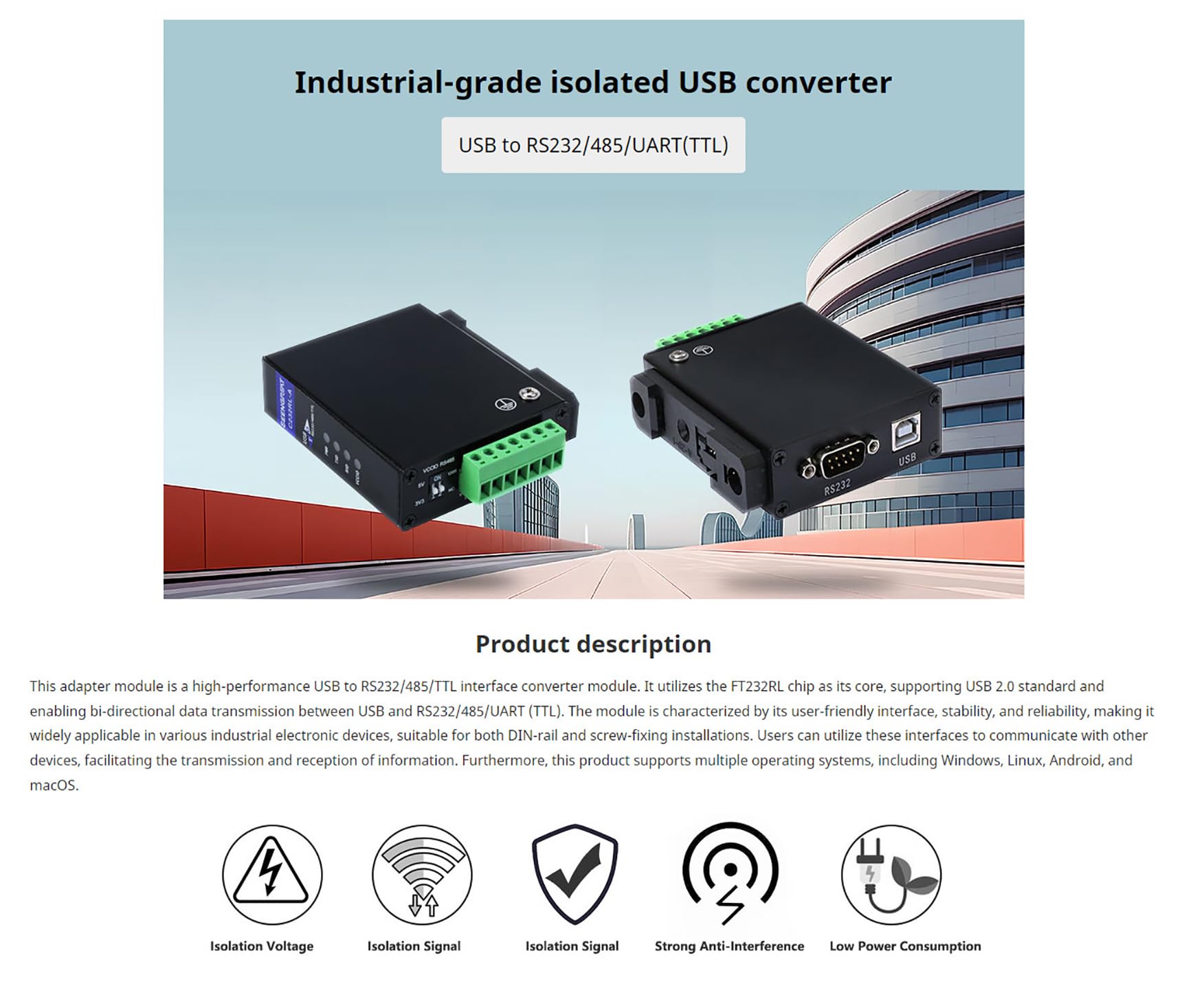 Xicoolee Usb To Rs232/485/Ttl Converter Onboard Ft232Rl Industrial Grade Usb To Rs485 Compatible With Mac Linux Android Windows