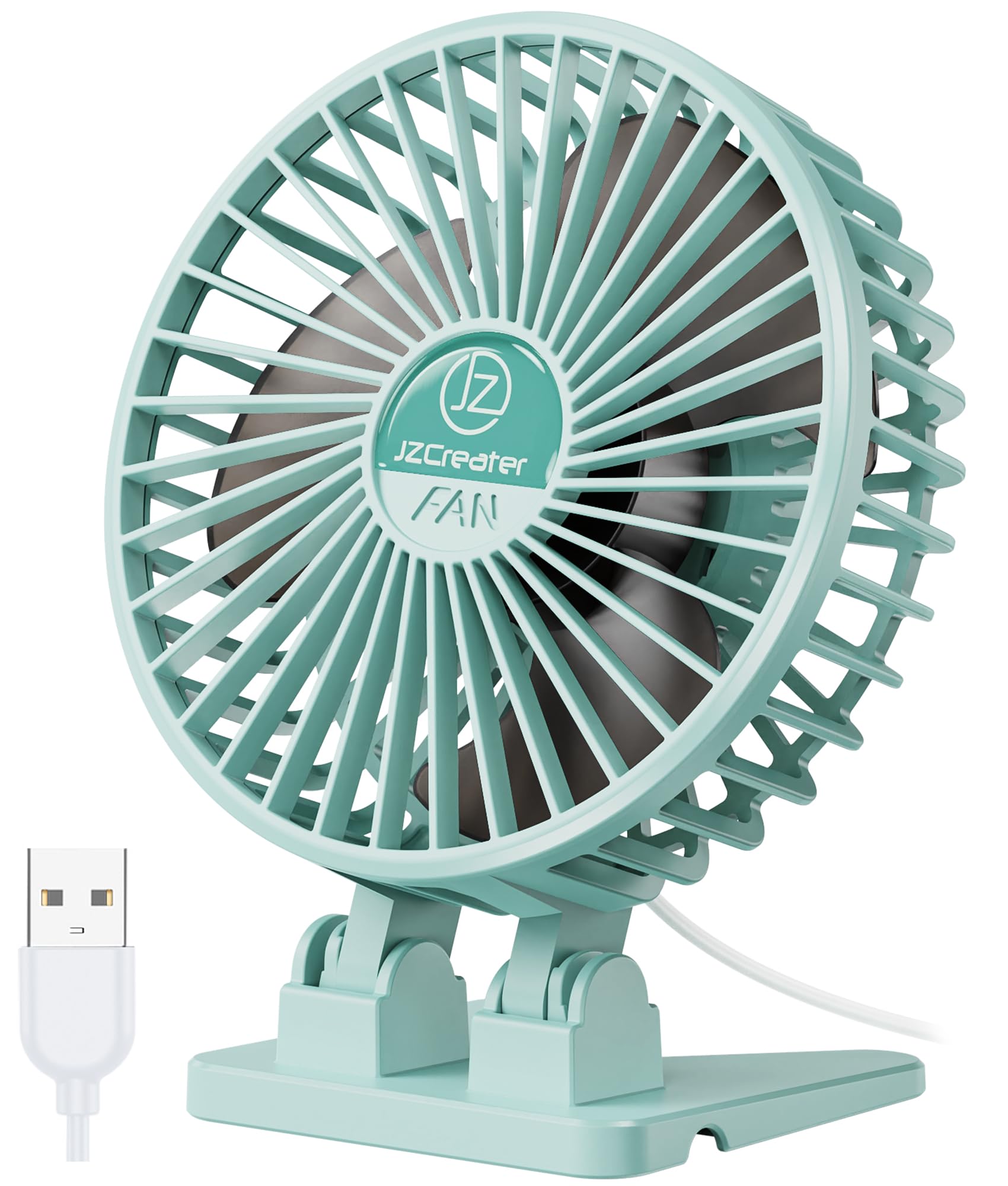 Jzcreater Usb Desk Fan, Mini Fan Portable, 3 Speeds Desktop Table Cooling Fan, Plug In Power Fan, Rotation Strong Wind, Quiet Pe