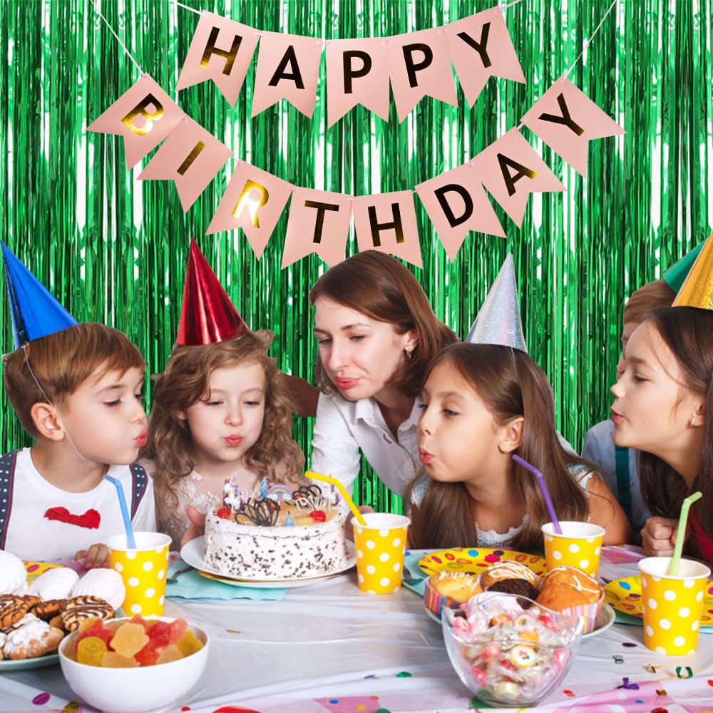 20 Pack Foil Curtain Backdrop Green Metallic Tinsel Foil Fringe Curtains Photo Booth Props For Birthday Wedding Engagement Baby