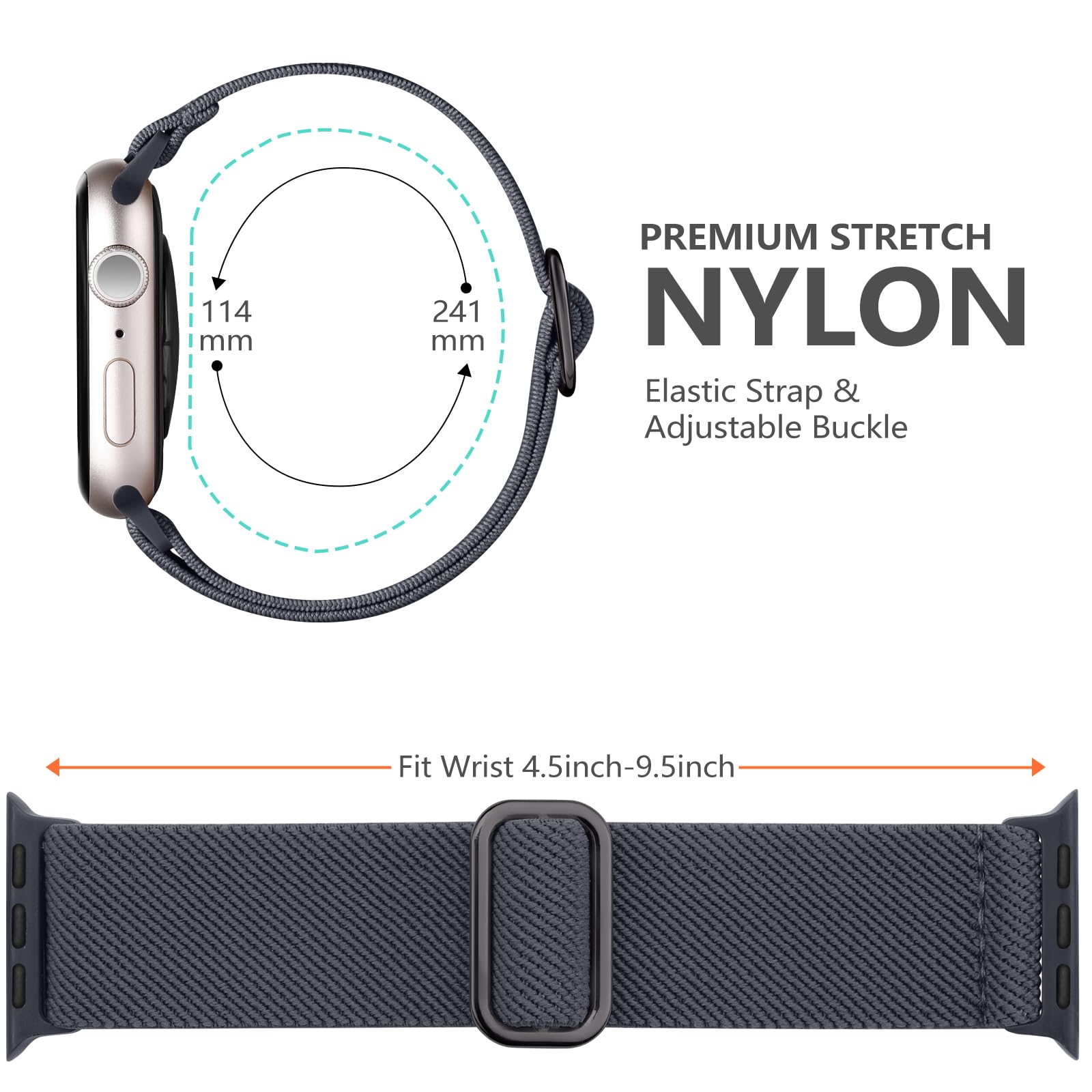 Maledan Stretchy Solo Loop Compatible With Apple Watch Band 40Mm 41Mm 38Mm Women Men, Soft Nylon Elastic Strap Wristband For App