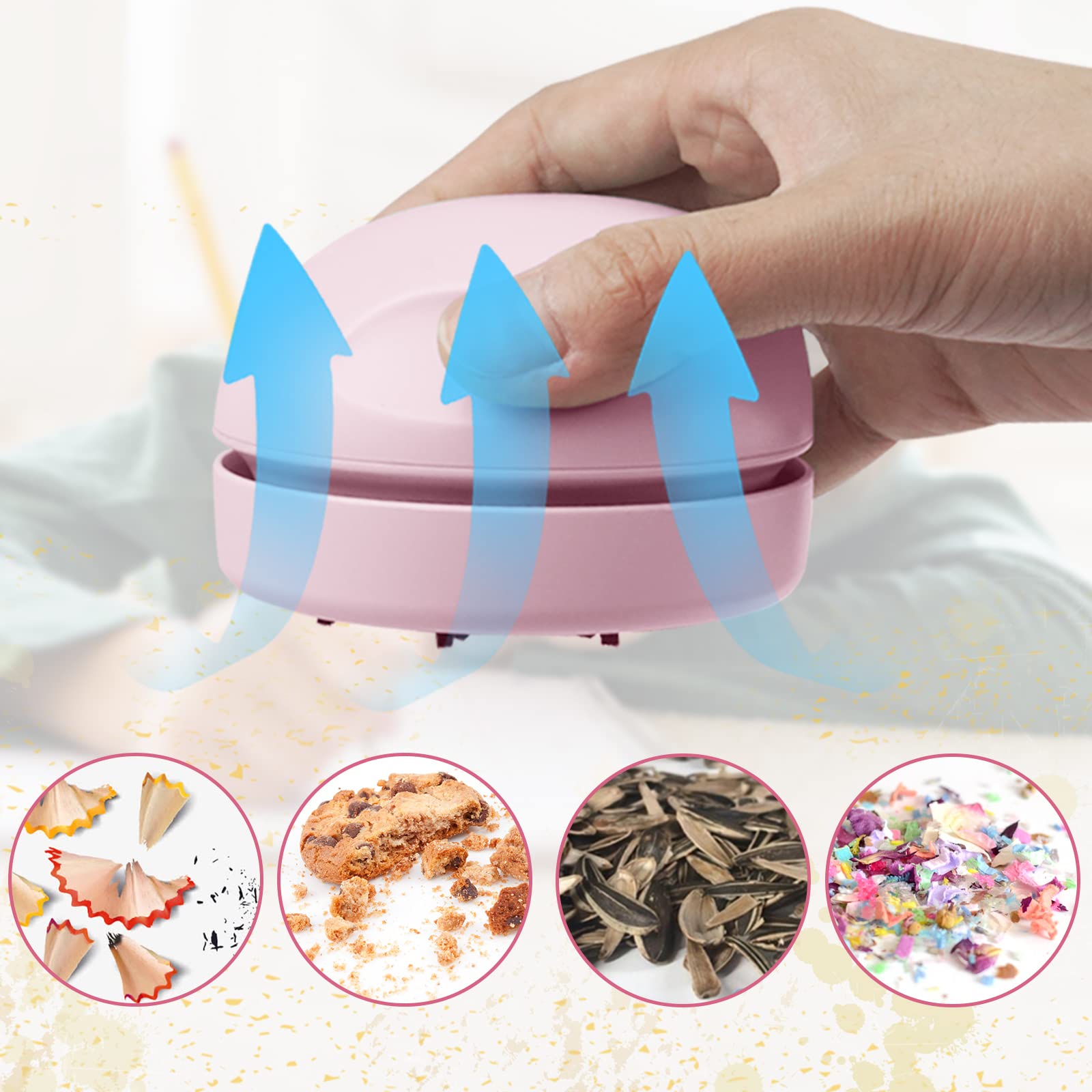 Prowithlin Portable Desktop Vacuum Cleaner, Usb Charging, Pink, Best For Cleaning Dust, Crumbs, Piano, Computer, Car Etc.