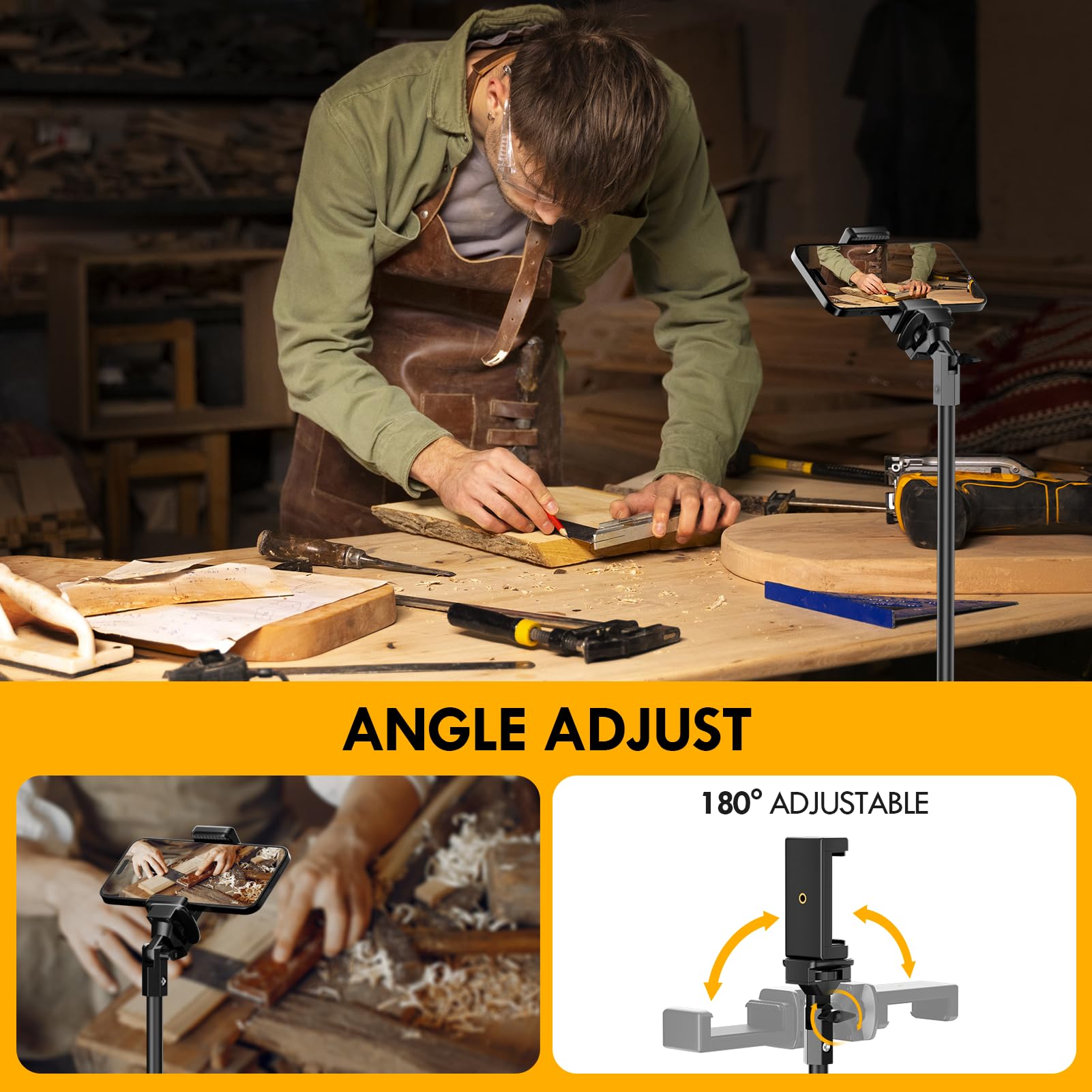 Emart 52 Cell Phone Tripod Stand For Iphone, Adjustable Floor Cellphone Tri Pod Holder With Remote, Portable Smartphone Compact