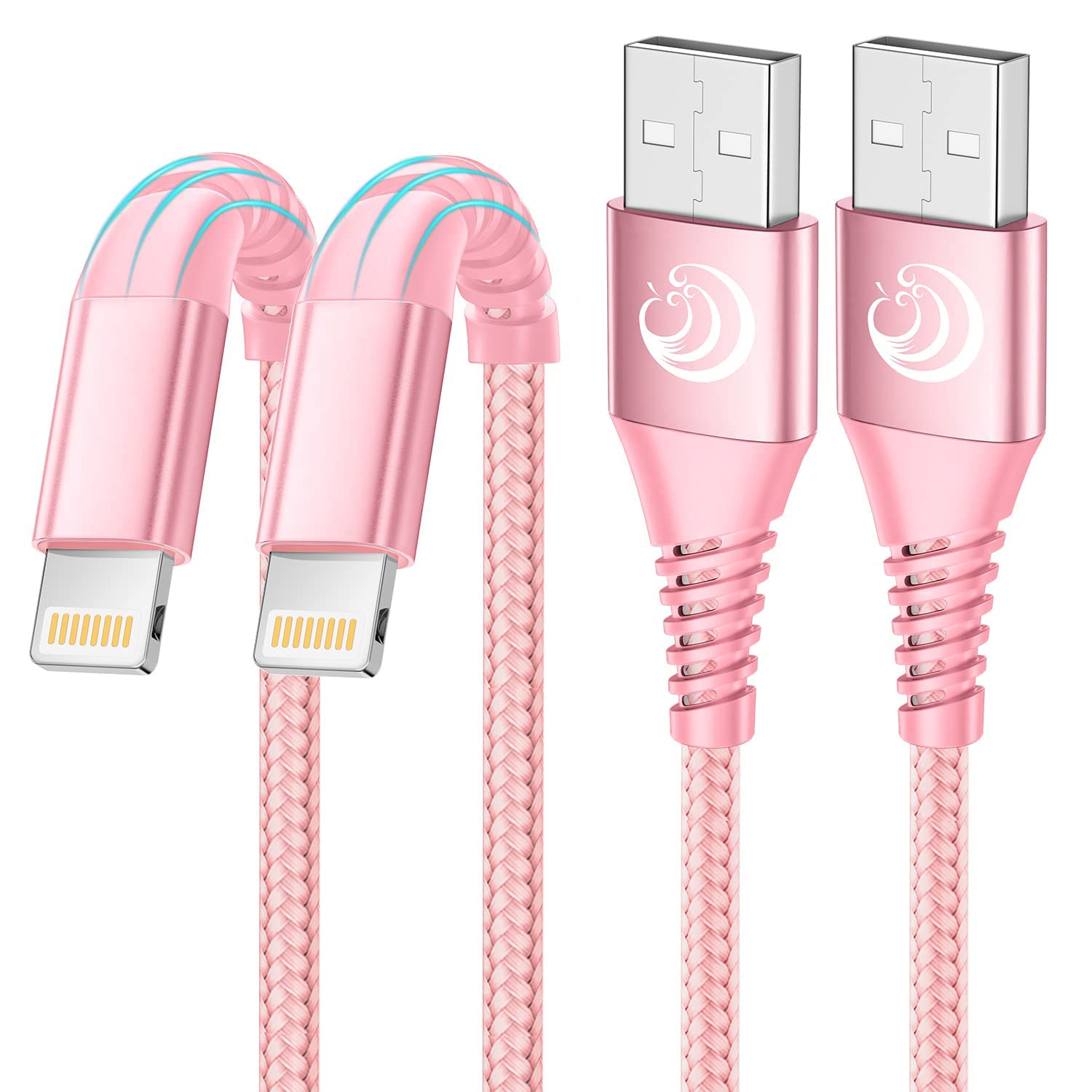 Aioneus Iphone Charger 6Ft 2Pack, Apple Certified Usb A To Lightning Cable Nylon Braided Phone Charger Cord Fast Charging For Iphone 14 13 12 11 Pro Xr Xs Max 10 8 7Plus 6 Se  Pink