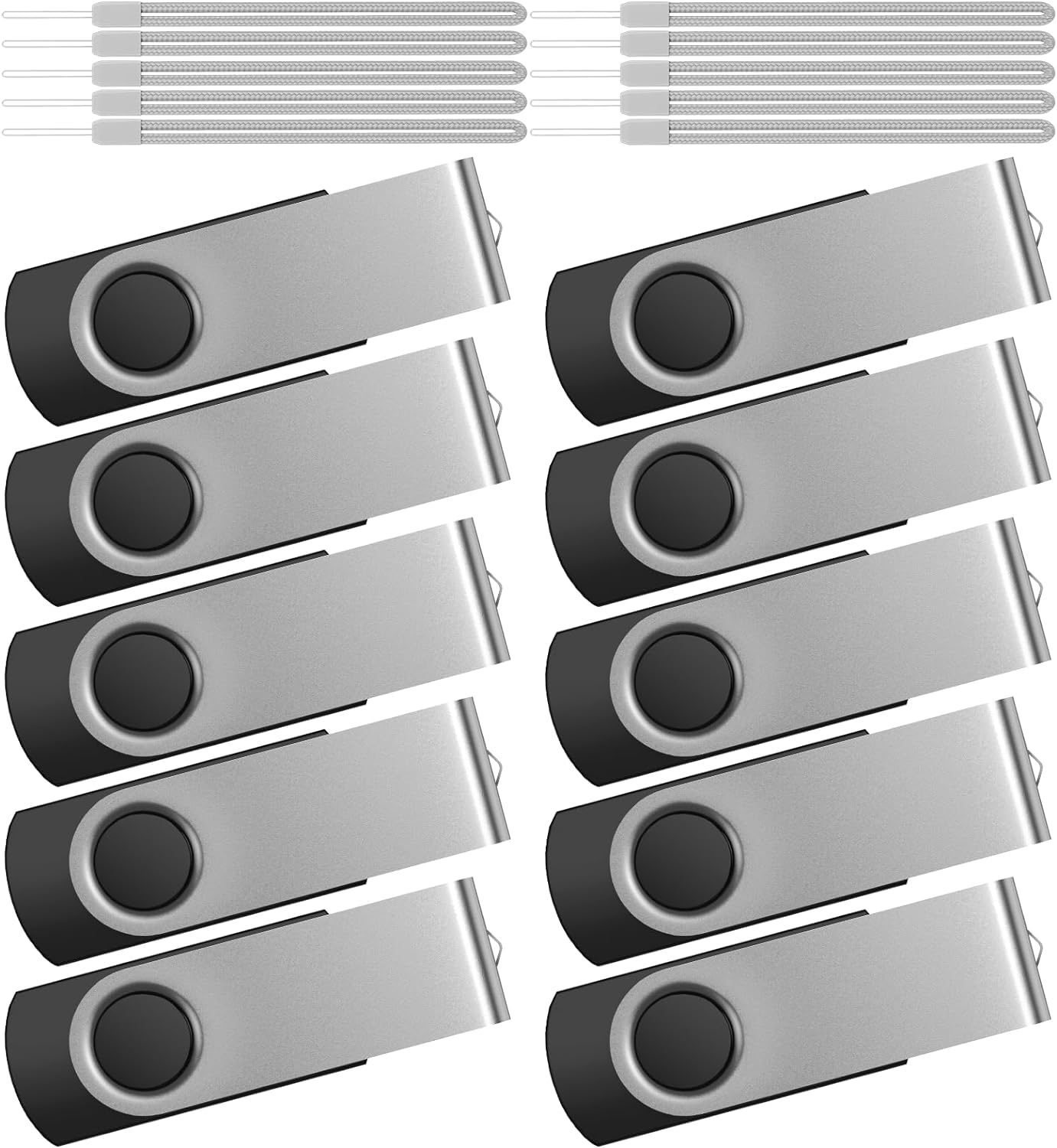 Thumb Drive 2Gb 10 Pack Usb Flash Drives Bulk Kepmem Usb 2.0 Memory Stick 2 Gb Silver U Disk Swivel Pendrive Metal Jump Drive Portable Zip Drives Data Storage With 10Pcs Ropes