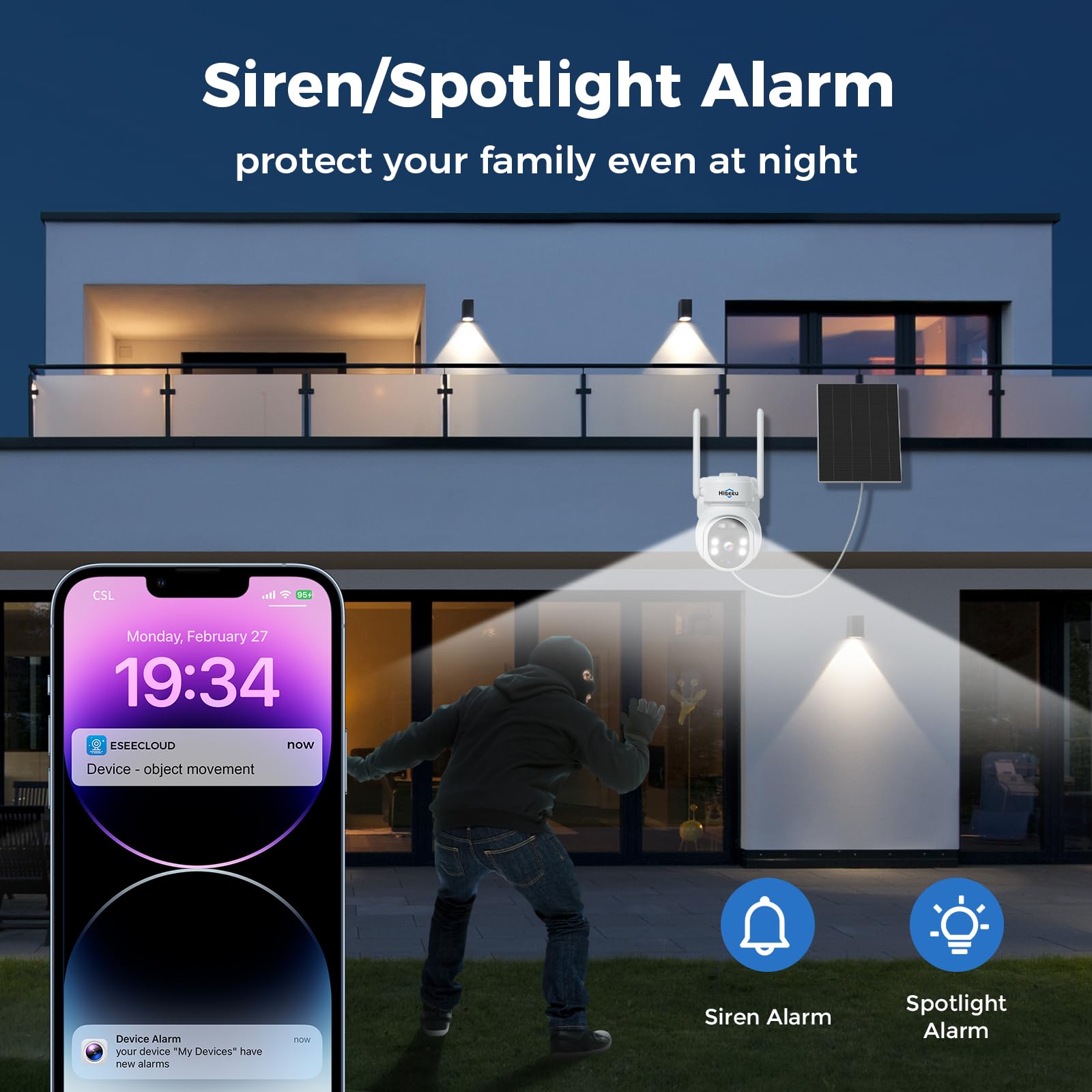 Hiseeu Solar Camera Outdoor, 4Mp Wireless Battery Camera, Ptz 360� View, Pir Motion Detection, Color Night Vision, Ip66, 2 Way Audio, 2.4G Wifi, No Monthly Fee