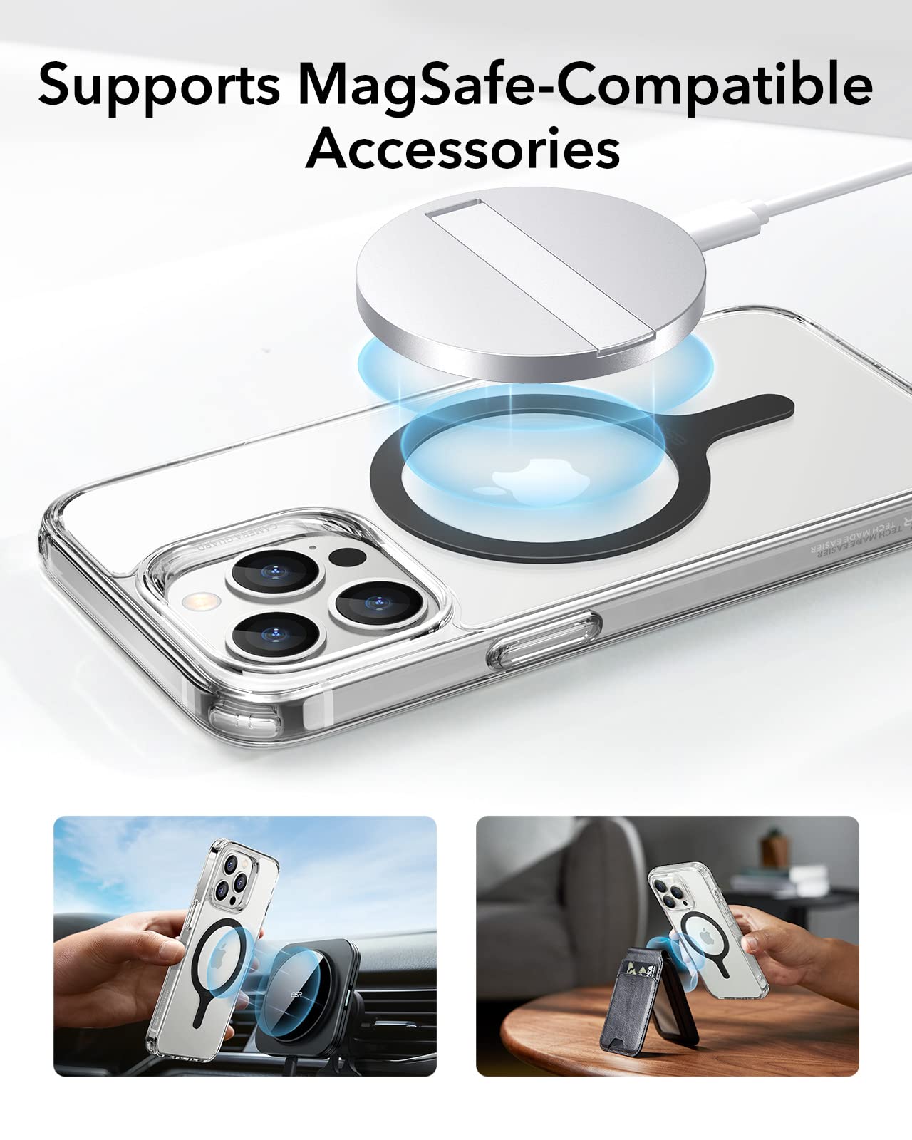 Esr For Magsafe Sticker 360, Magsafe Ring Magnet, 4 Pack Magnetic Ring, Universal Magnetic Wireless Charger Conversion Kit For I