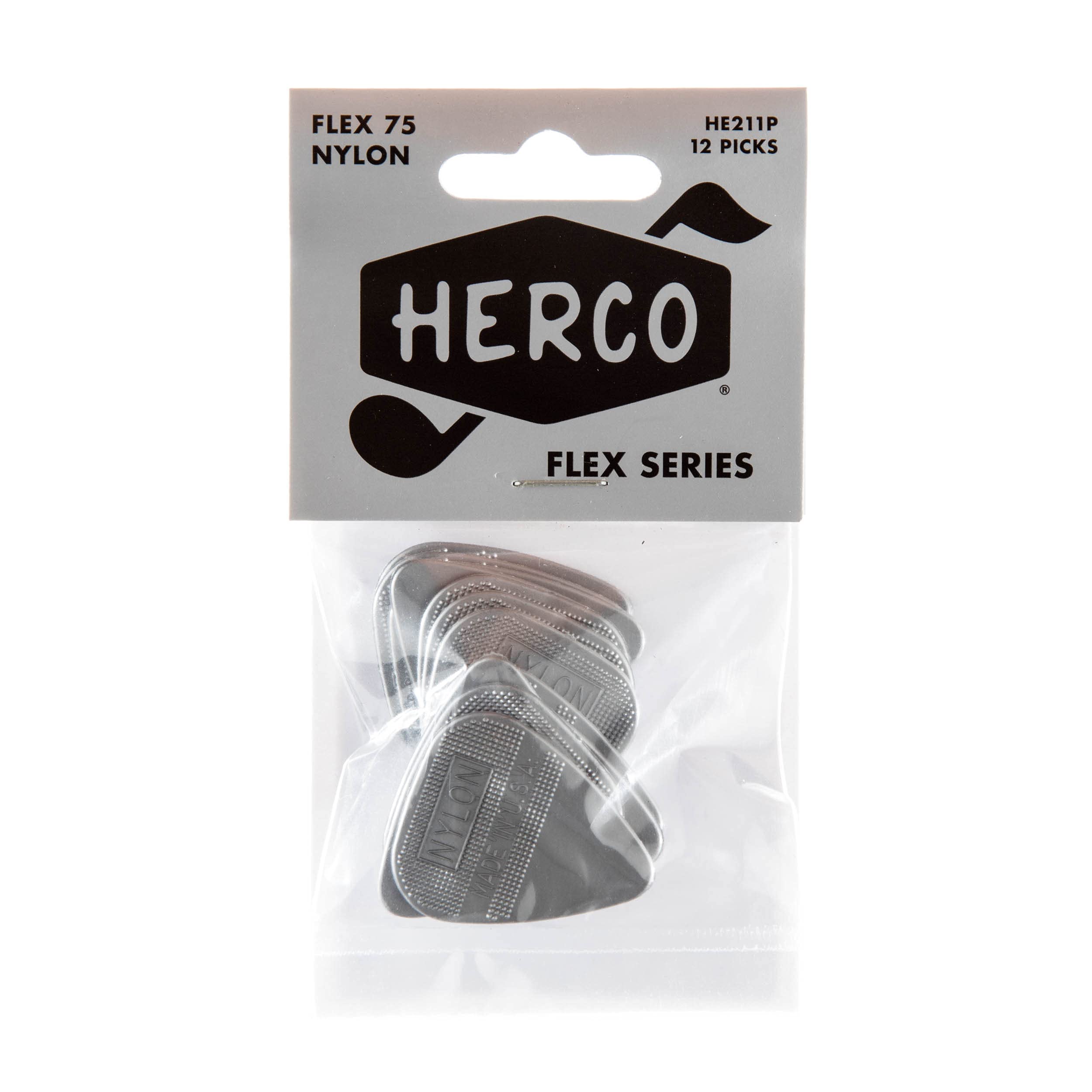 Herco He211P Flex 75 Nylon Flat Picks, Silver, Heavy, 12/Player'S Pack