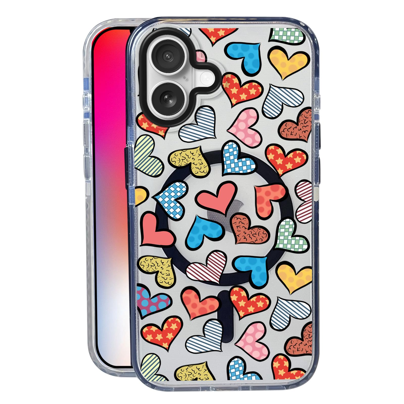 Nimeey Colorful Love for iPhone 16 Case,MagSafe Compatible,Matte Soft Slim Shockproof Cover,Anti-Fingerprint,Anti-Yellowing,Anti