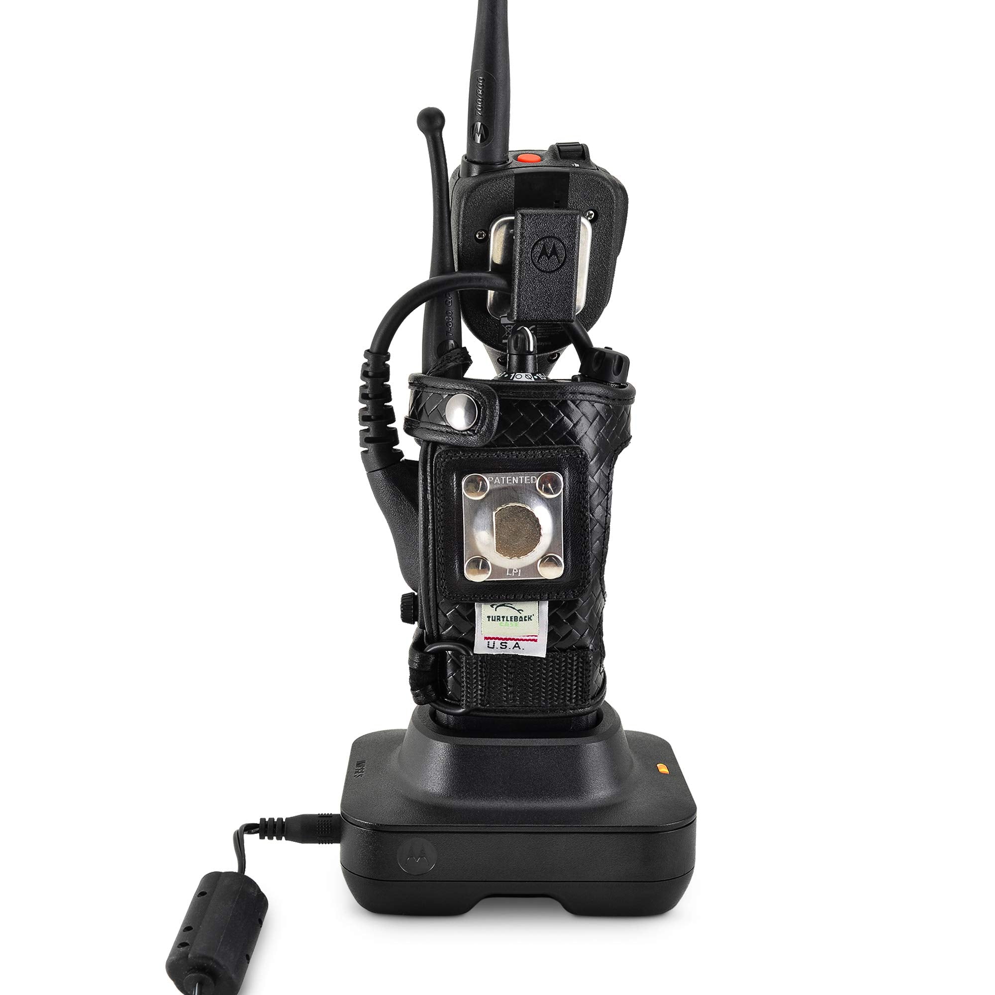 Turtleback Radio Holster For Motorola Apx6000   Durable Basket Weave Leather Radio Holster With Heavy Duty Ratcheting 2.25'' Bel