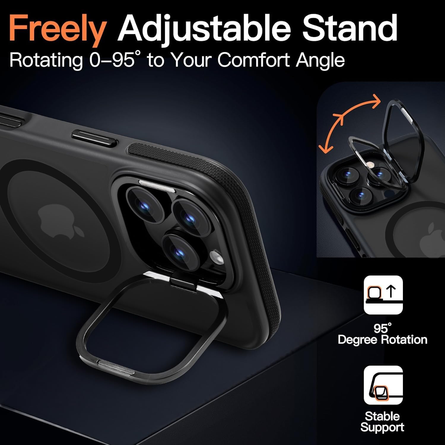 Yzoiko Magnetic Case For Iphone 16 Pro [10Ft Military Grade Protection] Built In Camera Stand Phone Case, Compatible With Fit Ma