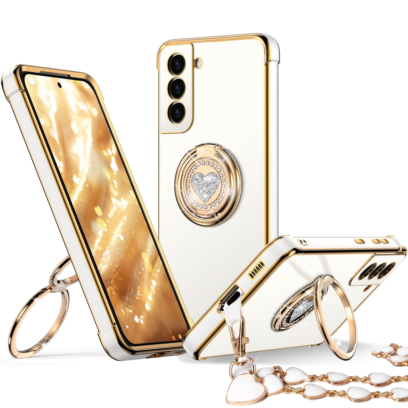Xyz For Galaxy S22 Plus Case With Stand, For Samsung Galaxy S22 Plus Case With Double Ring, Women Girls Bling Luxury Protective