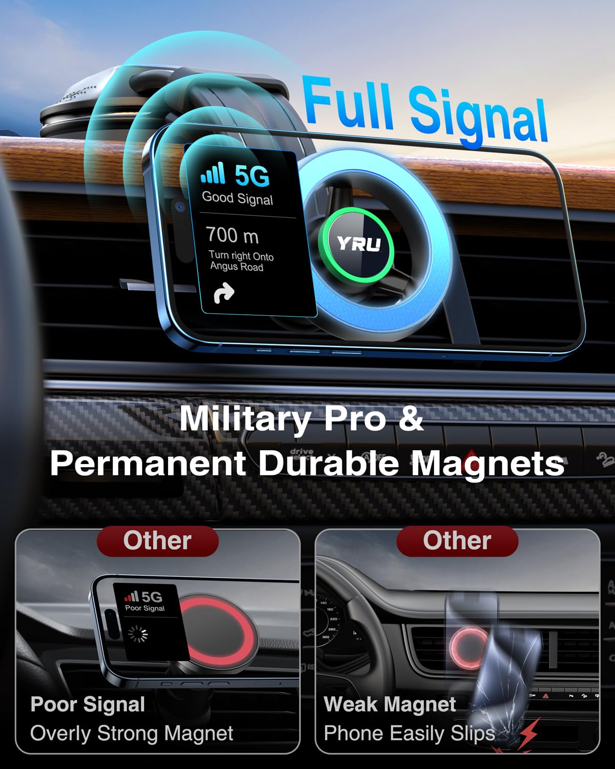 [2025 Ultra Strongest Magnet] Vacuum Magnetic Car Phone Holder For Magsafe [360 Rotatable Suction] Cell Phone Mount For Dashboar