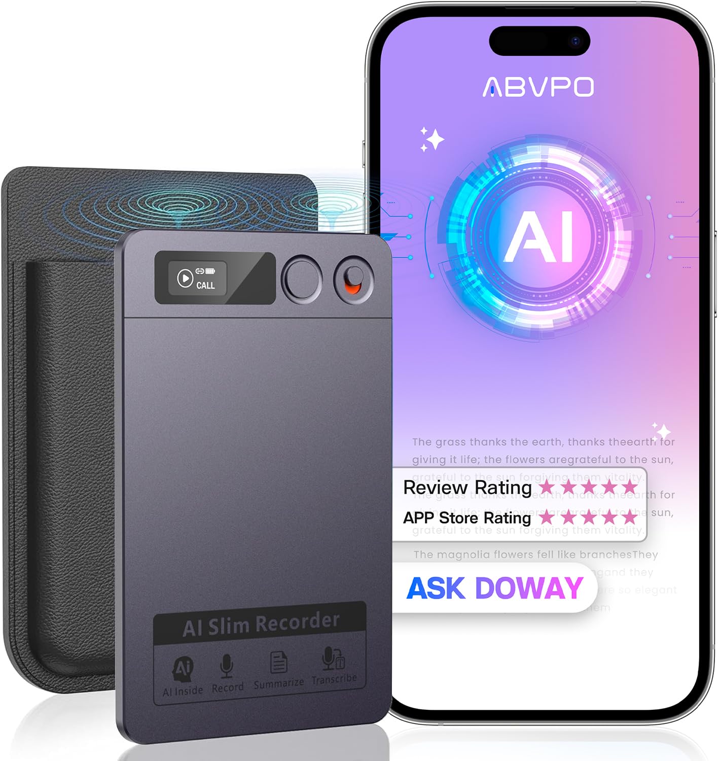 AI Voice Recorder, Note Voice Recorder Transcribe & Summarize, AI Noise Cancellation Technology, Supports 152 Languages, 64GB Me