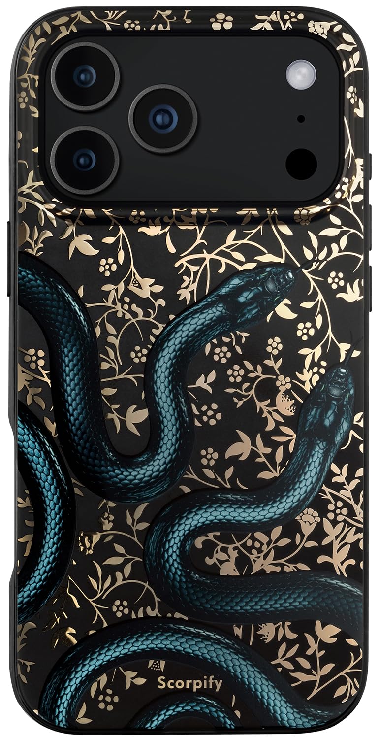 SCORPIFY for iPhone 17 Pro Max Case [Compatible with MagSafe] with Matte Black Double Snake Design, Cute Magnetic Phone Cover fo