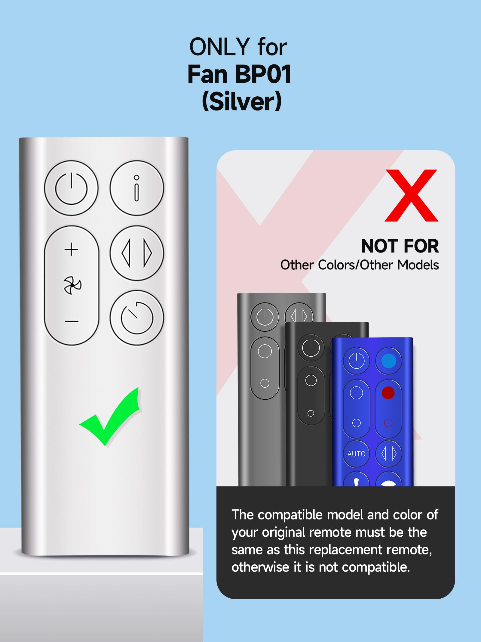 Hzime Replacement Fan Remote Control Compatible For Dyson Bp01 Cool Fan Air Purifier (Silver Color With Battery)