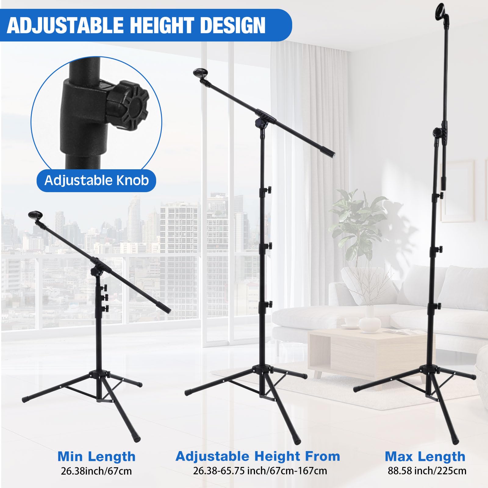 Relaxweex 8 Pcs Tripod Microphone Stand Boom Arm Floor Mic Stand Adjustable Height 26-67 Inch With 8 Carrying Bag And 16 Mic Cli