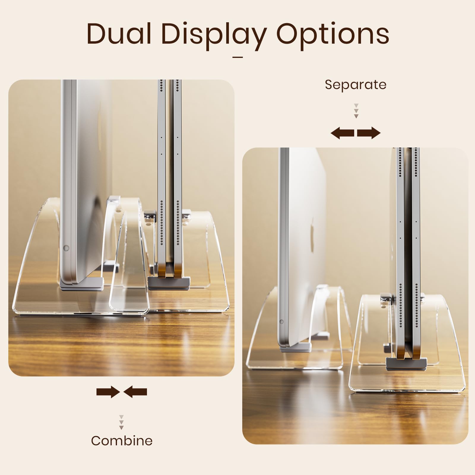 Vertical Laptop Stand For Desk,Dual Slot Macbook Stand Acrylic Invisible Desktop Notebook Dock,Laptop Stand Vertical Space Savin