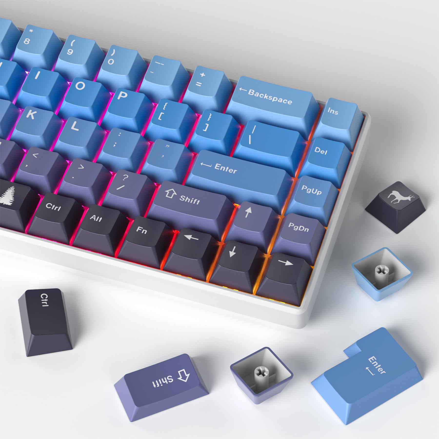 Fogruaden Pbt Gradient Blue Keycaps Dye Sublimation Cute Keycaps, Cherry Profile, 138 Keys Custom Keycaps Set For Cherry Gateron