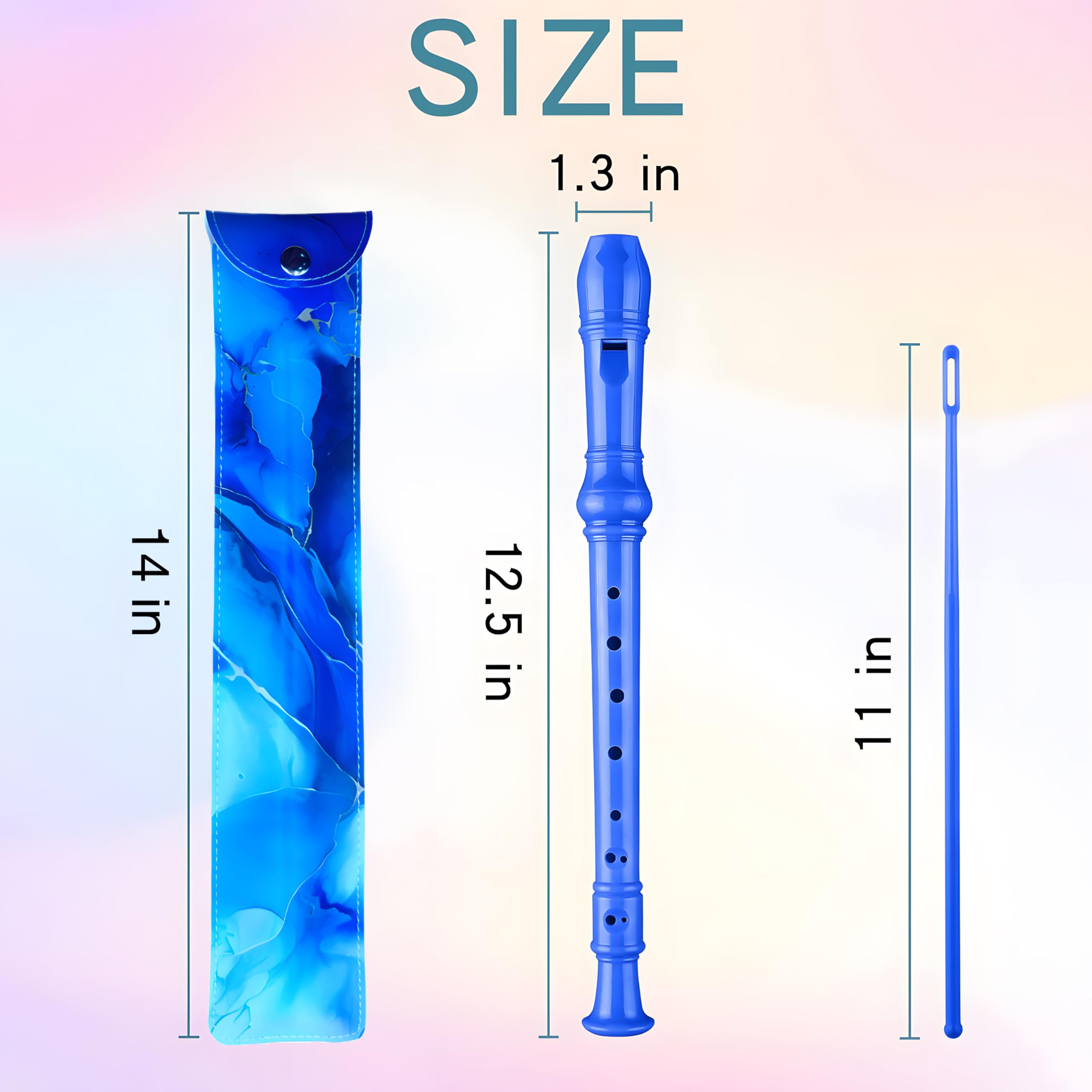 Soprano Recorder For Kids Beginners, German Fingering, C Key, 3 Piece With Cleaning Rod, Bag, Fingering Chart (Blue)