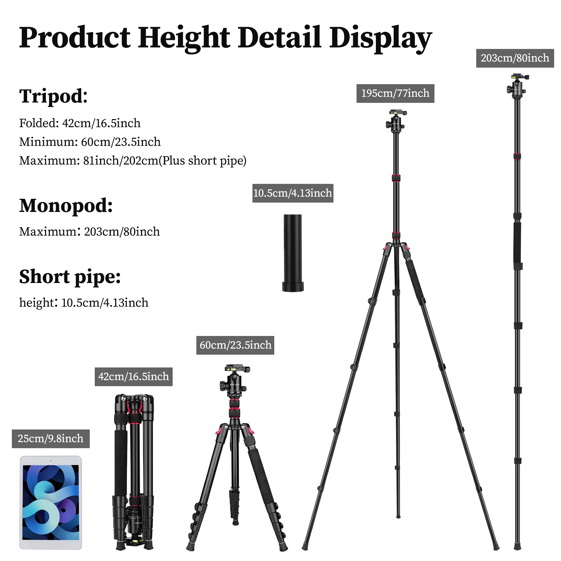 Tripod For Camera, Victiv 81 Inch Professional Camera Tripod Monopod, Tall Dslr Tripod Heavy Duty, Aluminium Compact Travel Tripod With Phone Mount, Compatible With Canon Nikon Sony