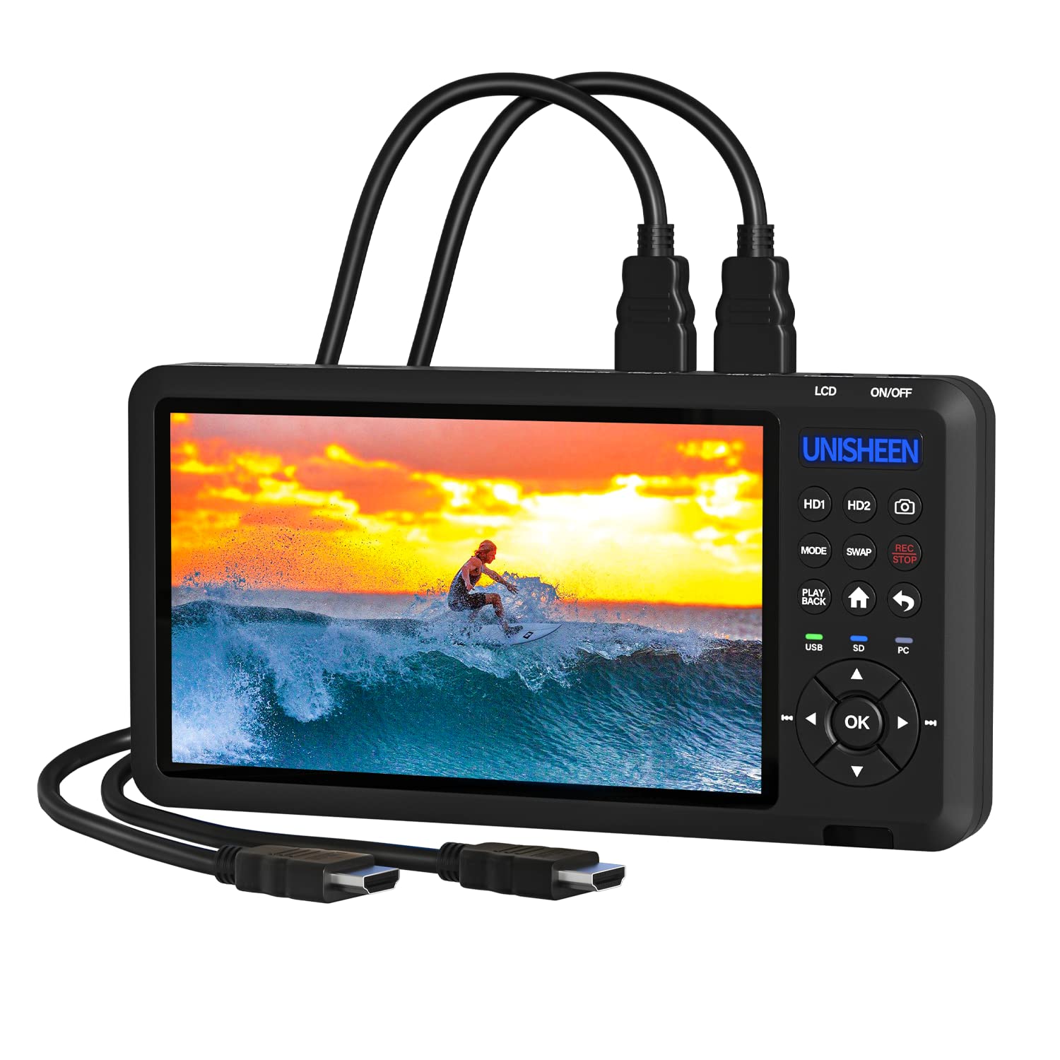 UNISHEEN HD Video Capture Box 2 Channel HDMI Picture-in-Picture Video Recorder with Screen 7 inches MP4 Support SD Card U Disk S