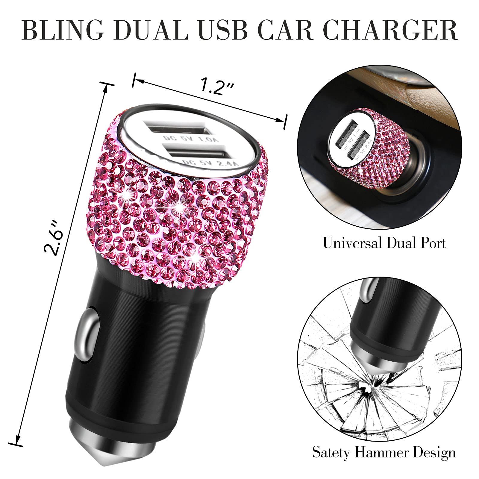 Tallew 20 Pcs Bling Car Accessories For Women, Rhinestone Car Accessories Set, Phone Holder Mount, Dual Usb Adapter, Glasses Hol