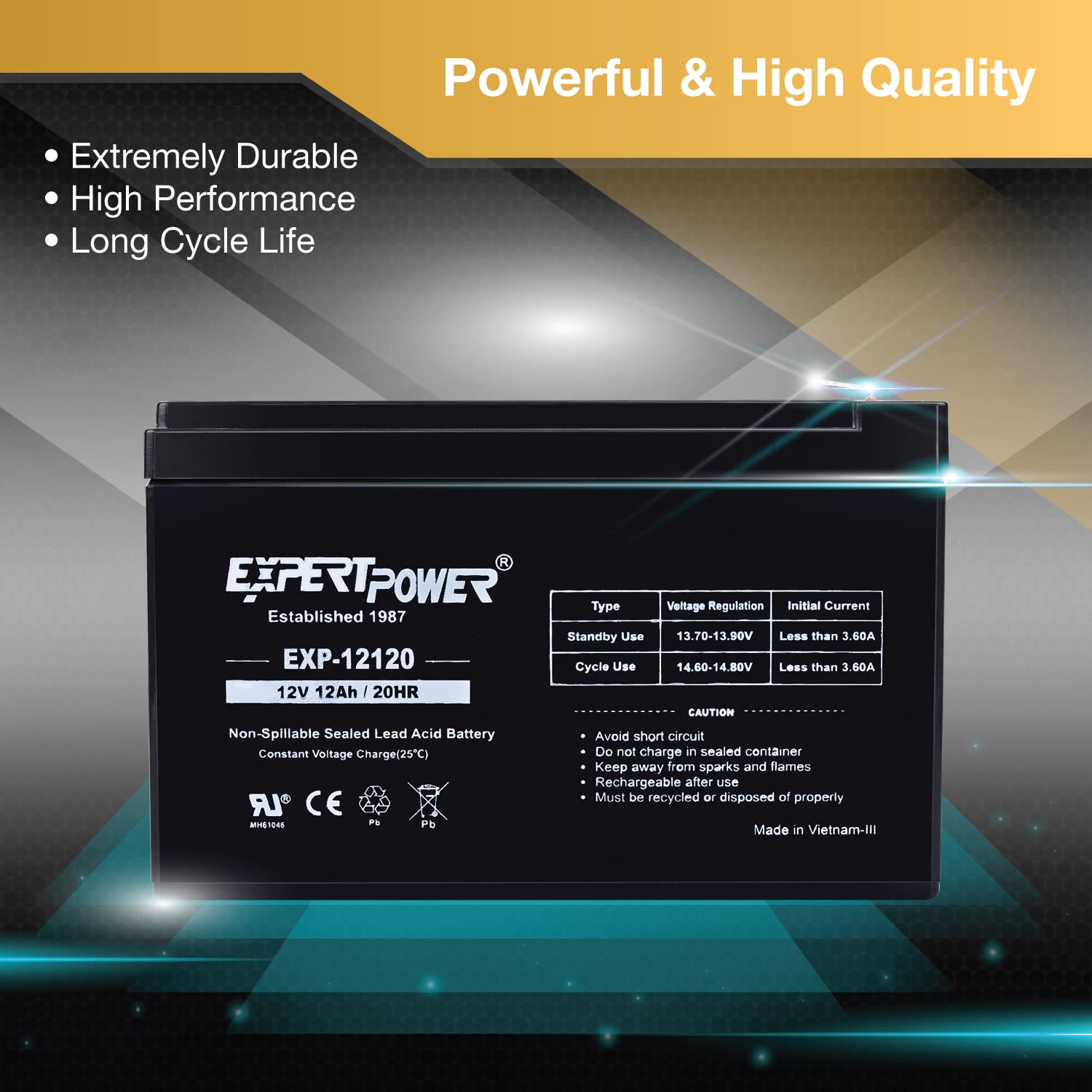 Expertpower 12 Volt 12 Ah Rechargeable Battery With F2 Terminals || Exp12120