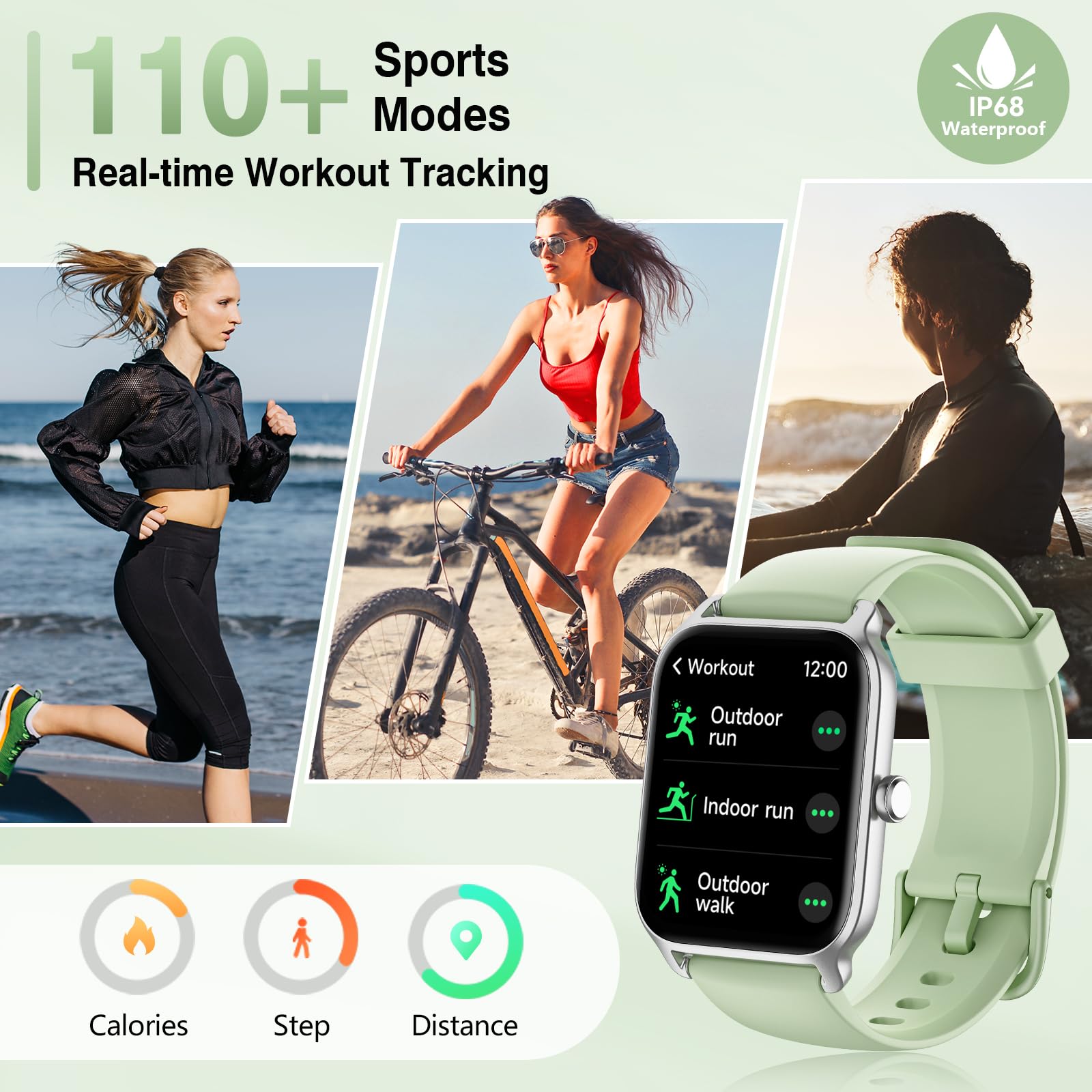 Smart Watches For Men/Women, 1.8'' Alexa Built In Fitness Tracker Watch With Bluetooth Calls, Ip68 Waterproof, Heart Rate/Sleep/