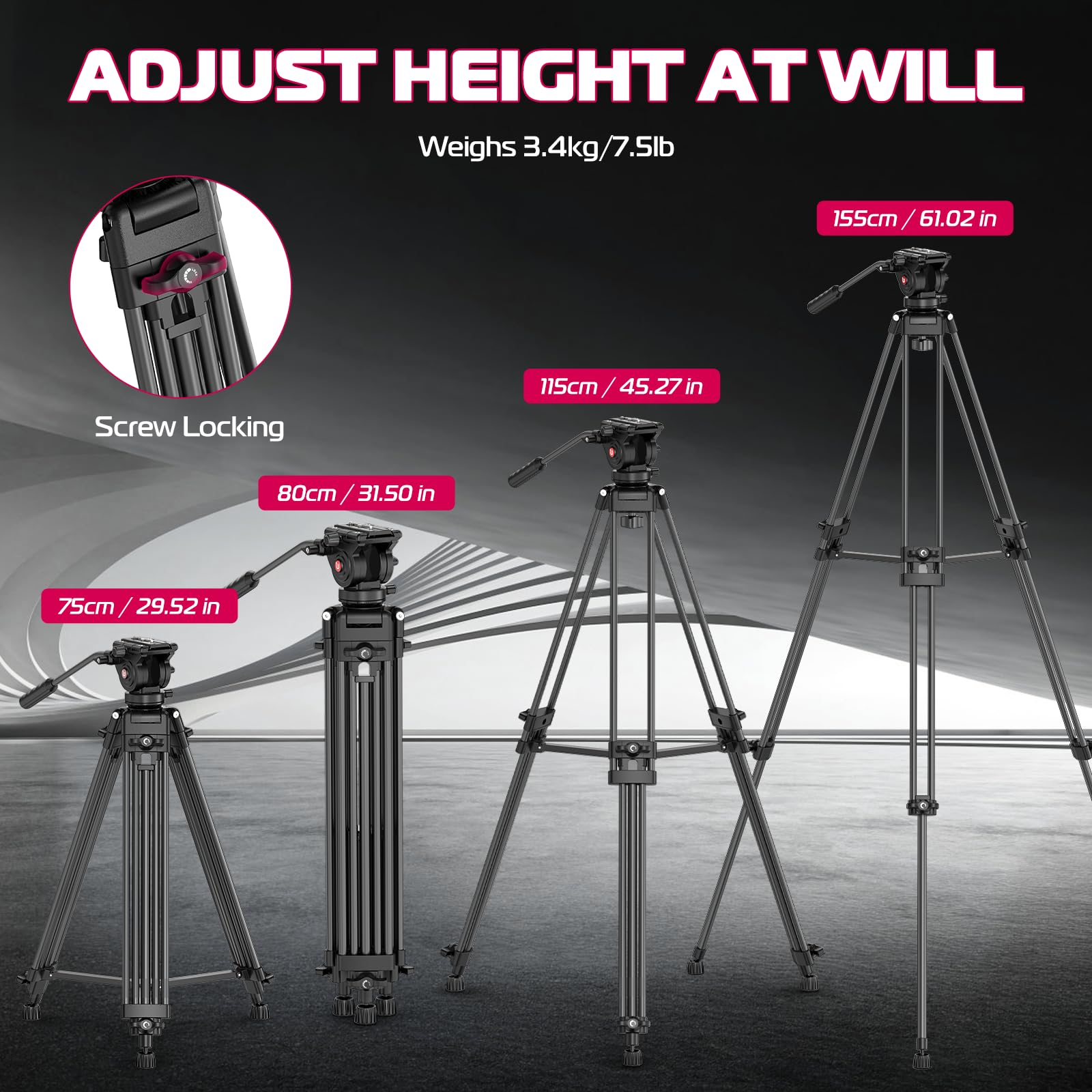 Ulanzi Mt-81 Camera Video Tripod With 360 Degree Fluid Head, 61Inch/155Cm Heavy Duty Aluminum Alloy Camera Tripod Stand, Quick R