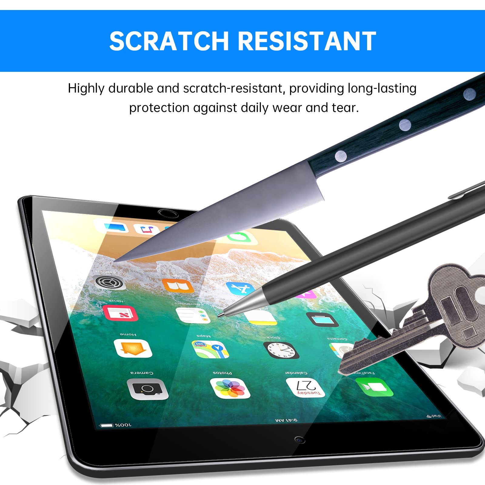 Avakot 2 Pack Screen Protector For Ipad 6Th Generation 9.7 Inch, Anti Scratch Tempered Glass Film For Ipad 5Th Gen/Air 2/Air 1/P