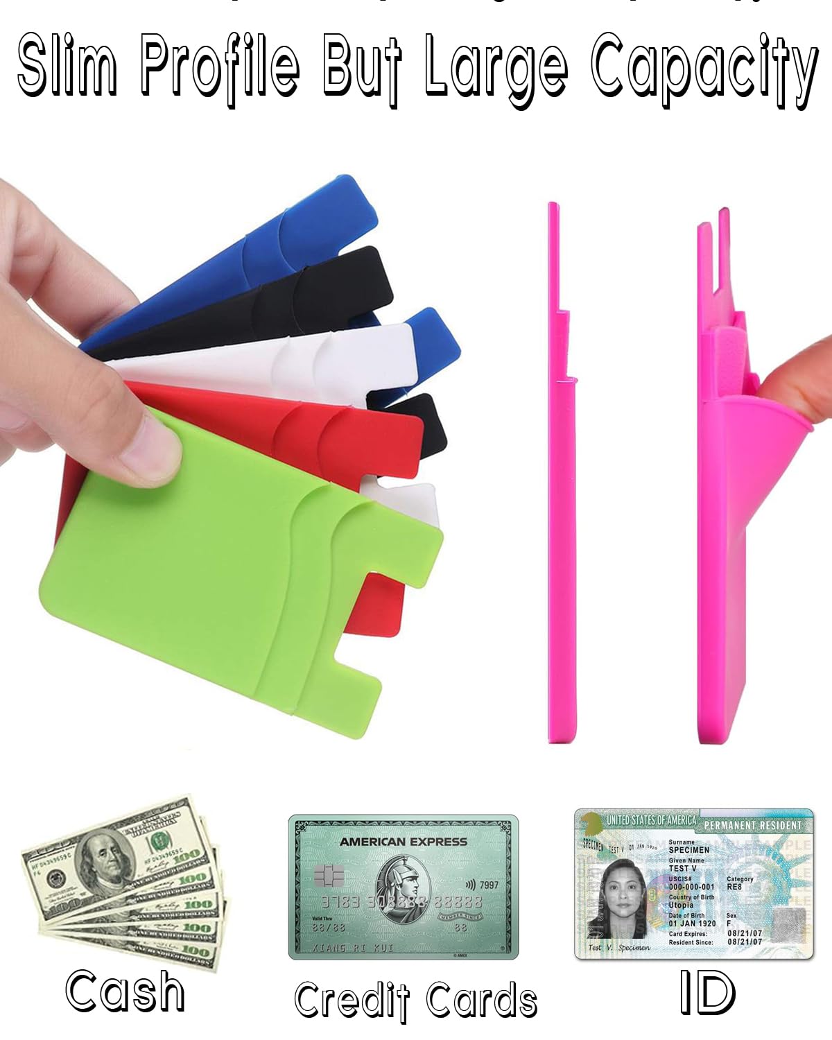 Biajiya Card Holder For Back Of Phone, Pouch Silicone Wallet Sleeve Pocket Stick On Id Credit Card For All Smartphones