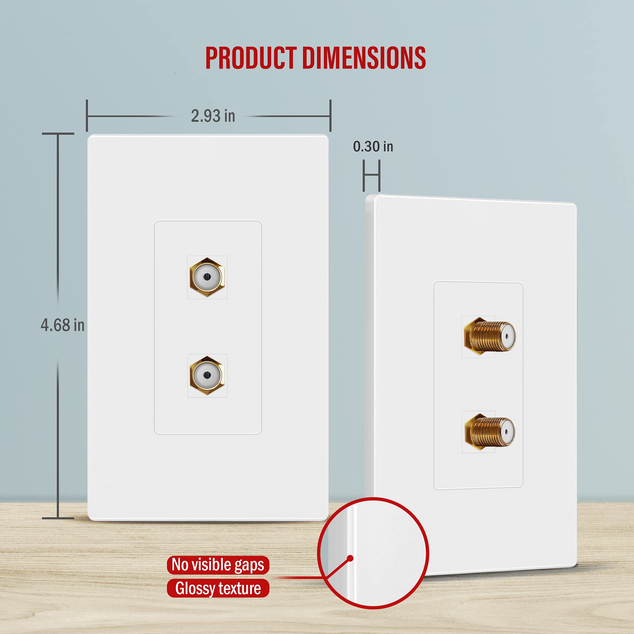 ENERLITES 2-Port Screwless Wall Plate with CAT6 RJ45 Keystone & Gold F-Type Coupler SI8872CFGD-W Polycarbonate White 1-Gang Standard Size