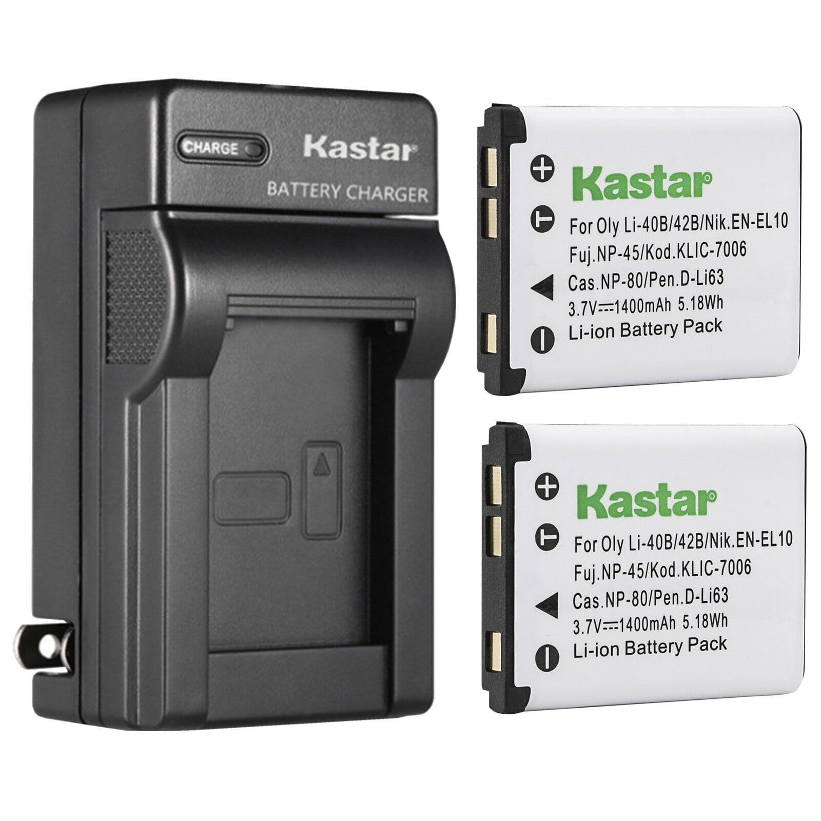 Kastar 2 Pack Li42B Battery And Ac Wall Charger Replacement For Olympus Stylus 780, Stylus 790Sw, Stylus 820, Stylus 830, Stylus
