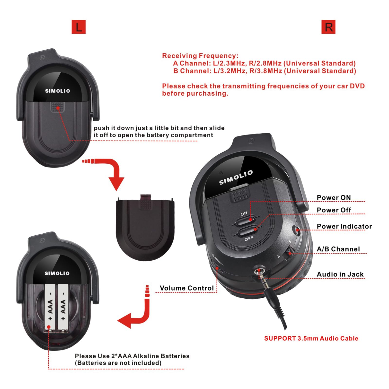 Simolio Infrared Headphones For Car Dvd, Universal 2 Channel Ir Headphones For Honda Odyssey, Uconnect Chrysler Pacifica, Town &