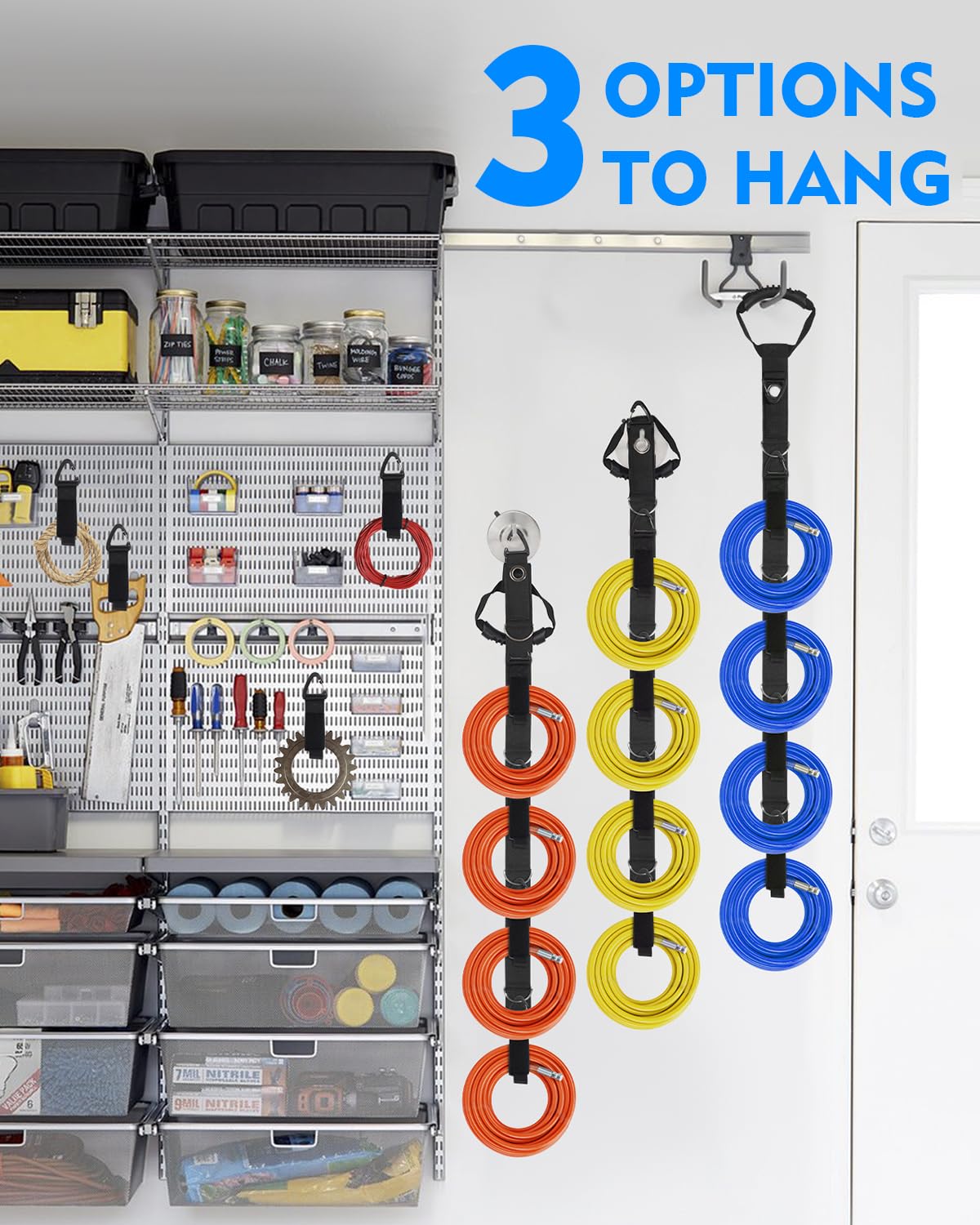 Hongmed Extension Cord Organizer Storage System with 4 Detachable Straps Heavy Duty Polypropylene Black