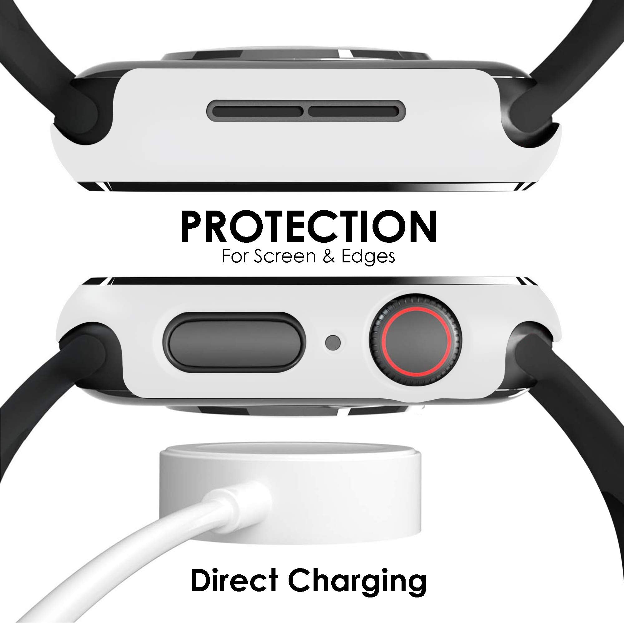 Pokanic [2 Pack Compatible With Apple Watch 3 2 1 Series Iwatch 9H Tempered Glass Case Full Body Screen Protector Cover Wireless