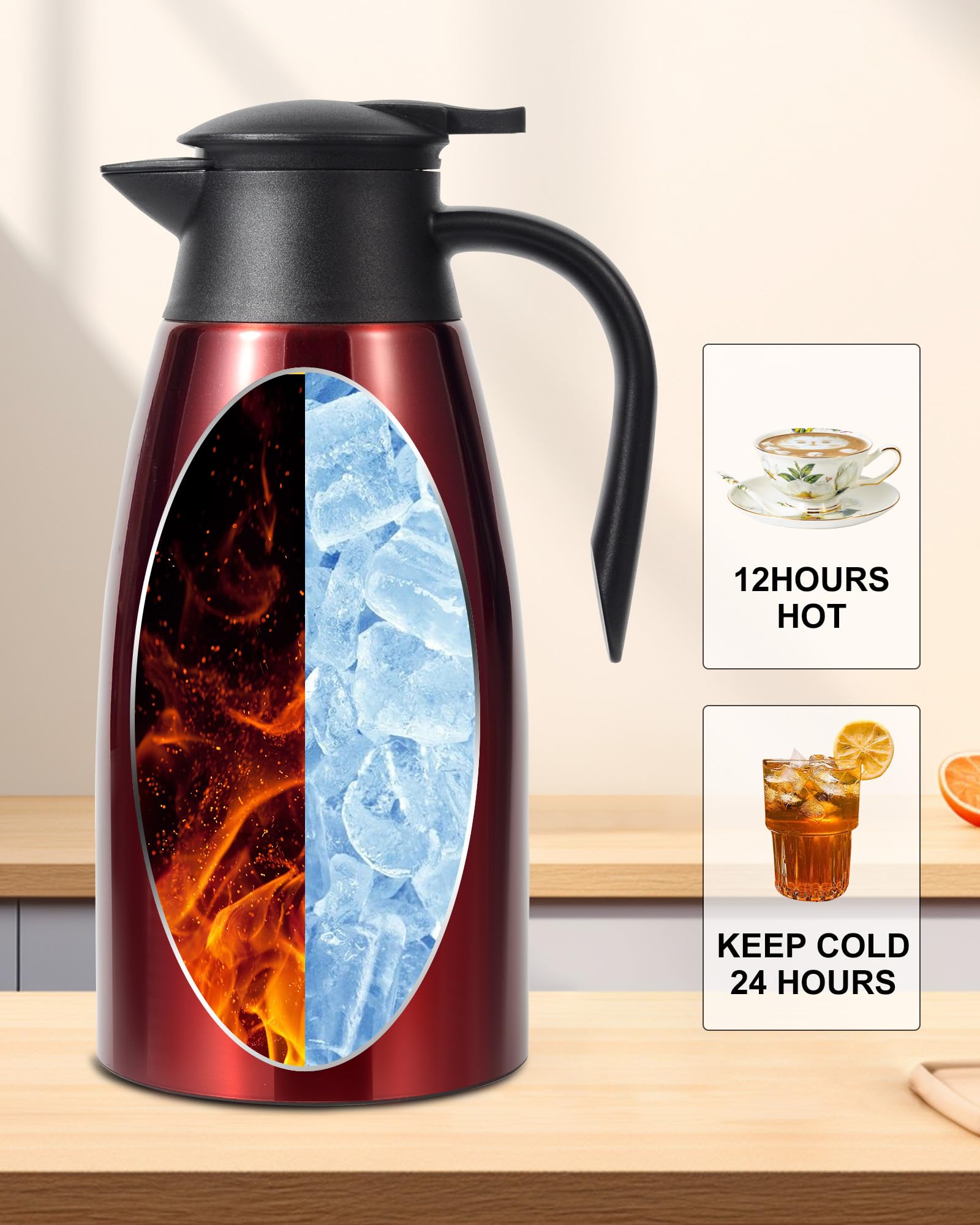 70Oz Thermal Coffee Carafe, Updated Insulated Stainless Steel Coffee Carafes For Keeping Hot Coffee & Tea Hot Beverage 12Hours,