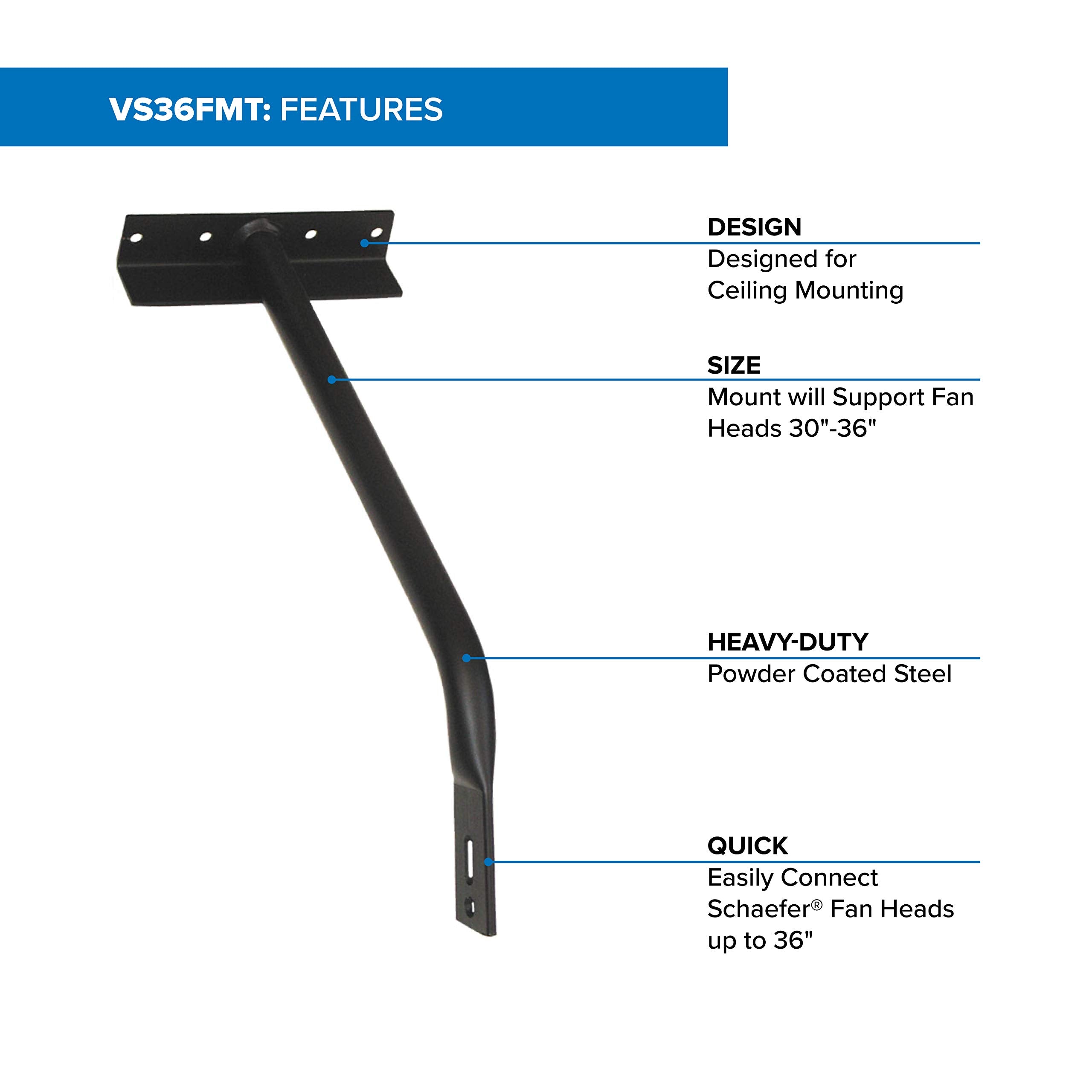 Schaefer Vs36Fmt 18' Ceiling Fan T Shape Mount For 20' To 36' Fans, Black