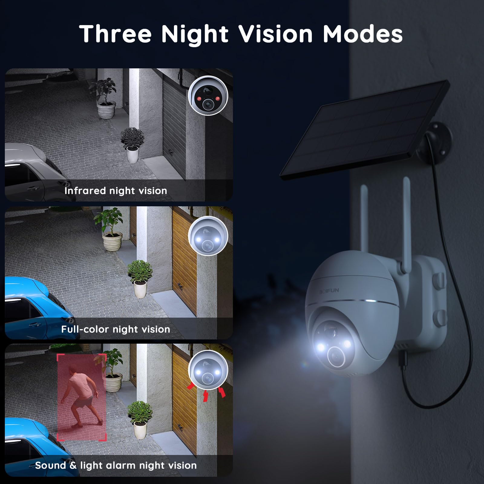 Solar Security Camera Outdoor, 2K Wireless Wifi 360 Ptz Camera, Solar Powered Security Cameras With Spotlight & Siren, Color Nig