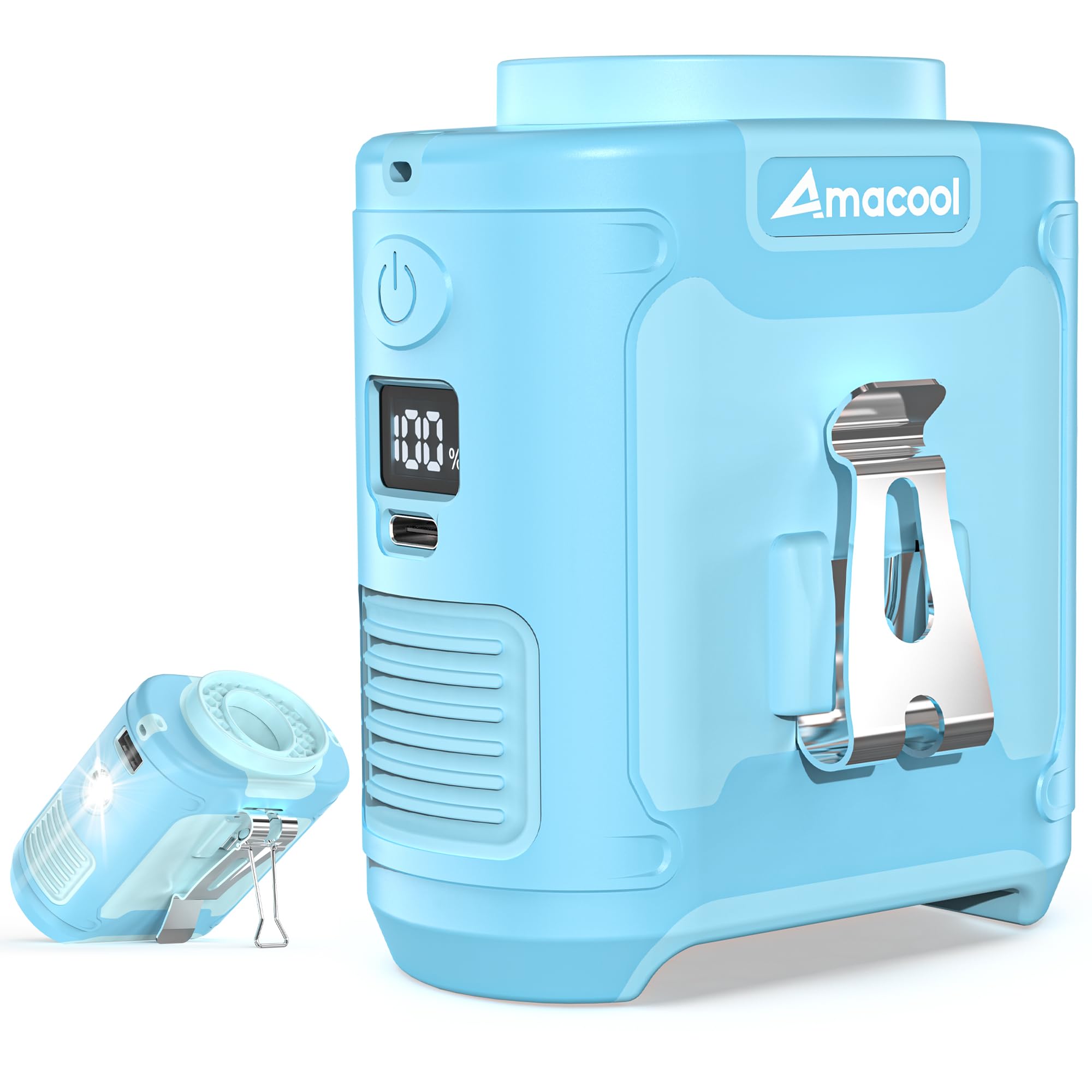 AMACOOL Portable Waist Fan Clip On, MAX 40H Work Time, 10000mAh Rechargeable Wearable Shirt Fan with Light, 16000RPM Powerful 5 