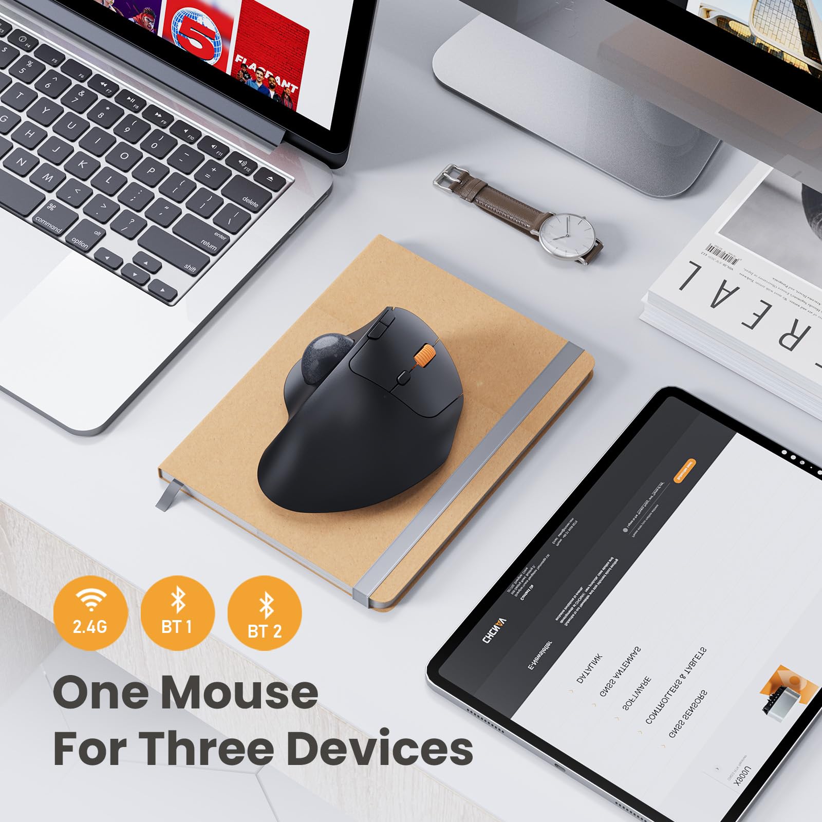 Protoarc Wireless Trackball Mouse, Em04 Ergonomic Bluetooth Rollerball Rechargeable Computer Laptop Thumb Control Mouse, Compati