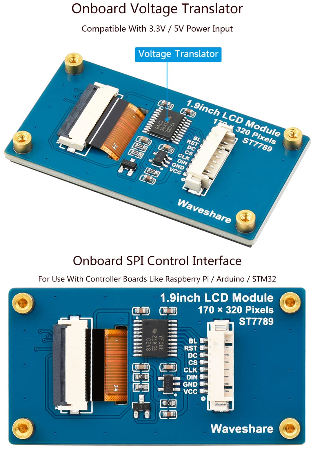 Waveshare 1.9Inch Lcd Display Module 170  320 Resolution Screen, 262K Rgb Display Color Spi Interface St7789V2 Driver, Compatibl