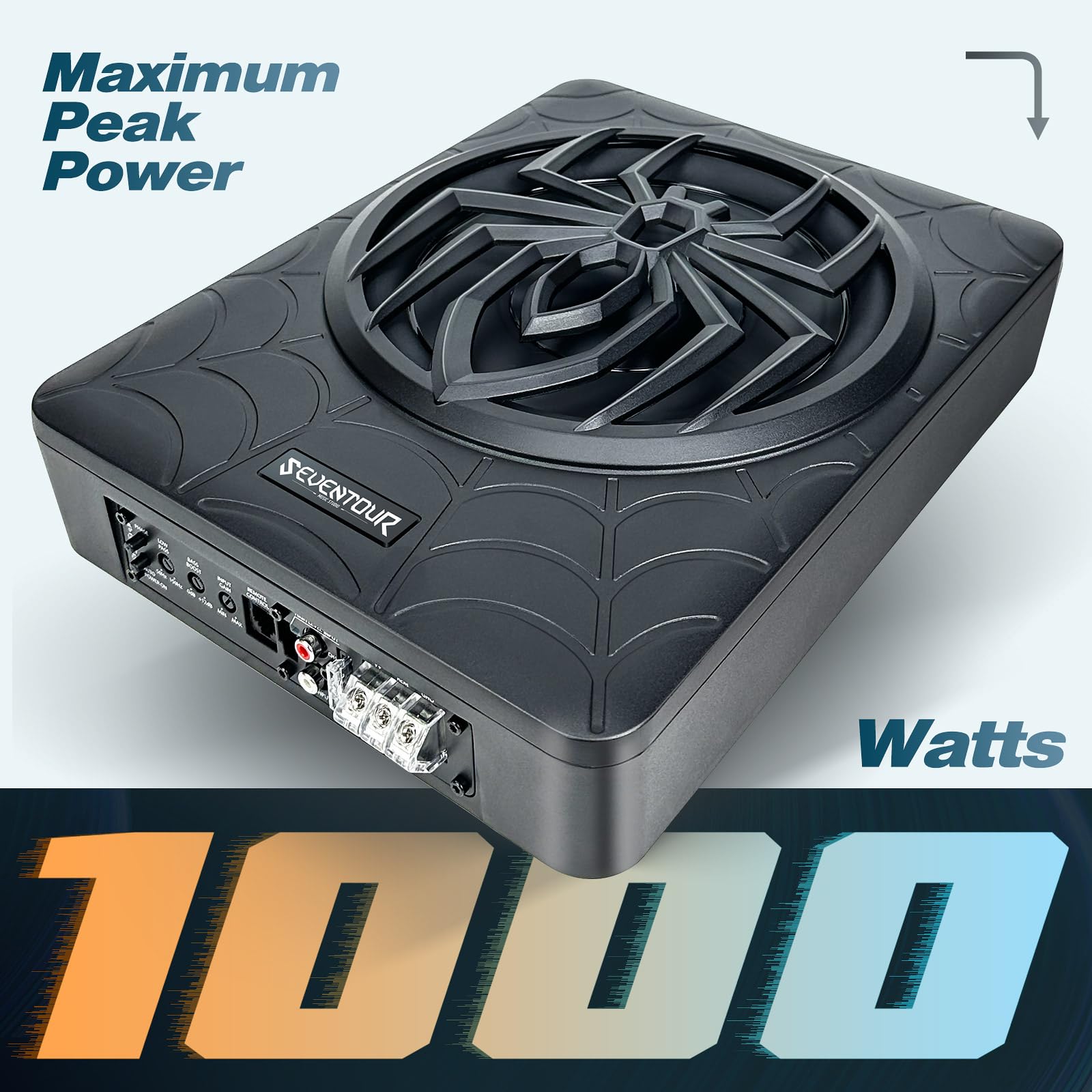 Seventour 10'' 1000W Slim Under Seat Powered Car Subwoofer, Car/Truck Audio Sub Built In Amplifier Amp Combo, With Blue Led Ligh